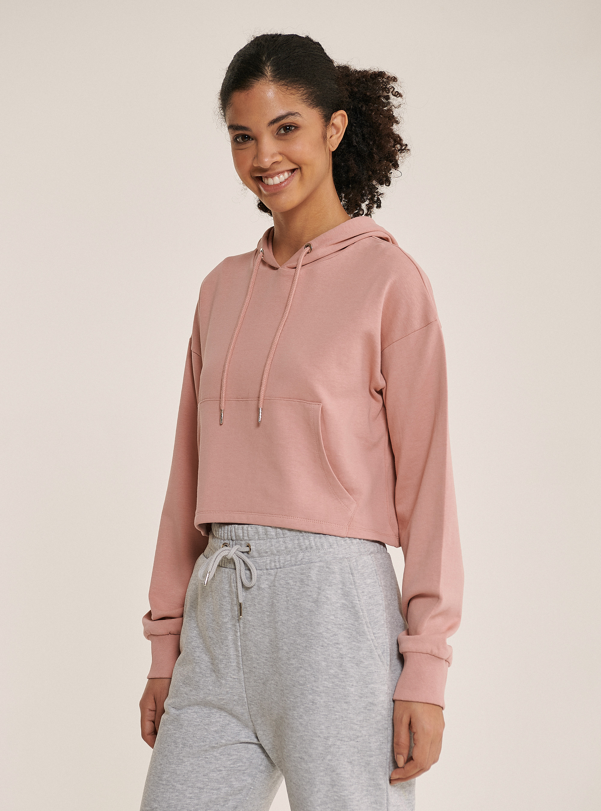 Sudadera crop con capucha de algodón, ROSA