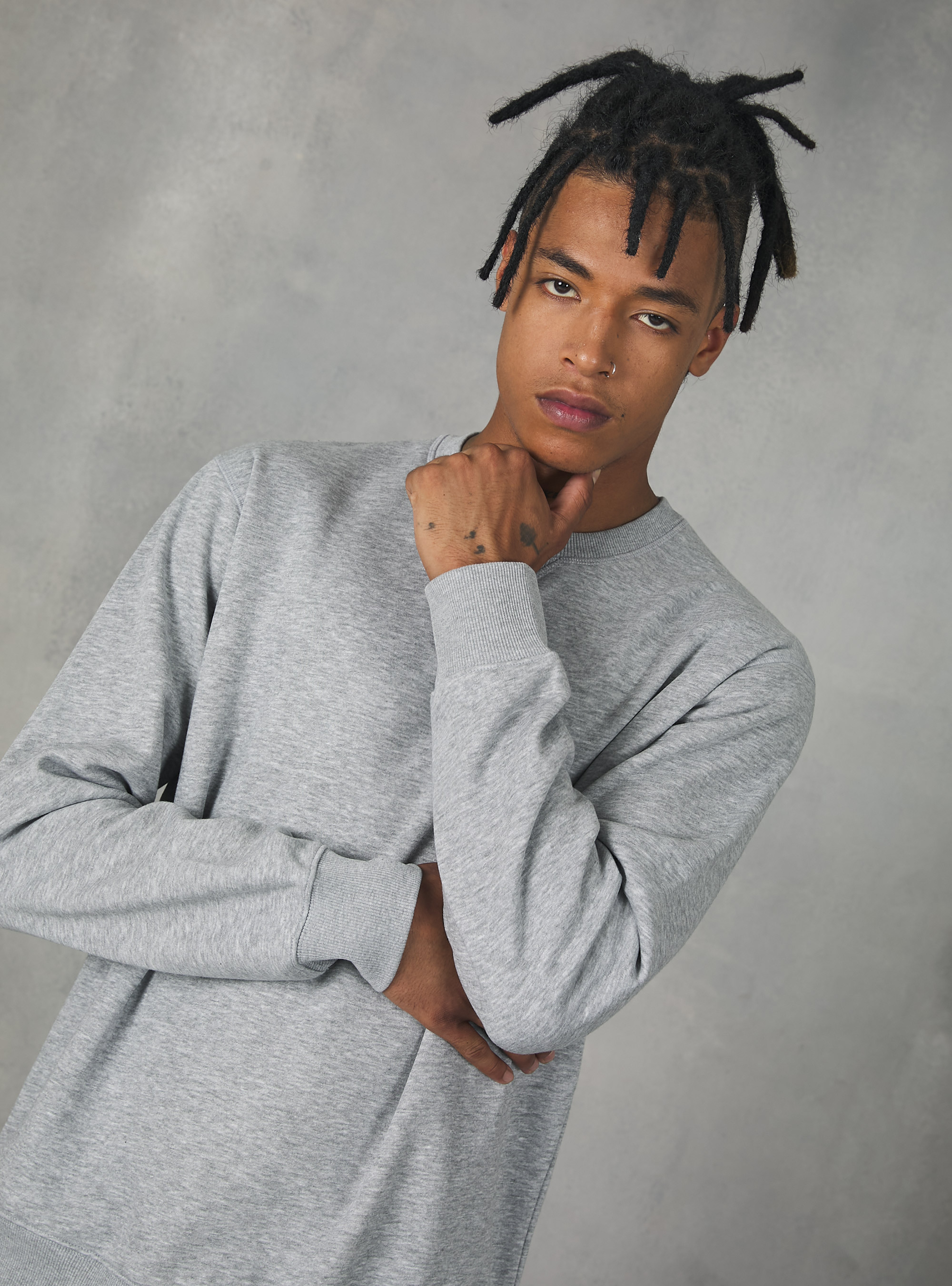 Sweat à col ras du cou de couleur unie, MGY2 GREY MEL MEDIUM