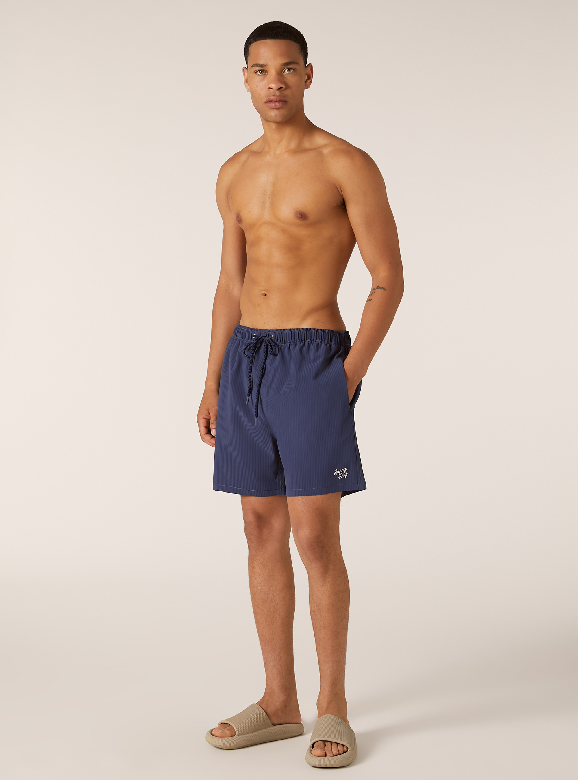 Plain-coloured seersucker swimming costume, BL3 BLUE LIGHT