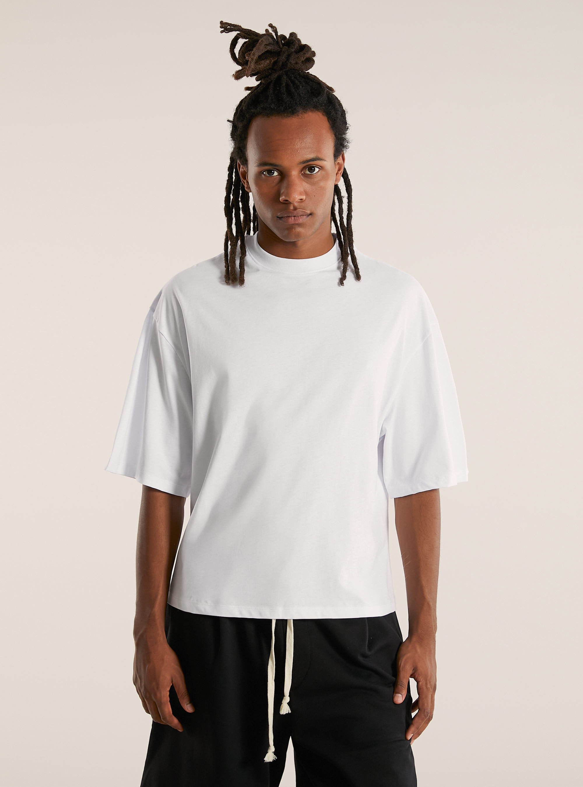 Tee-shirt en coton à la coupe super-robuste, WH3 WHITE