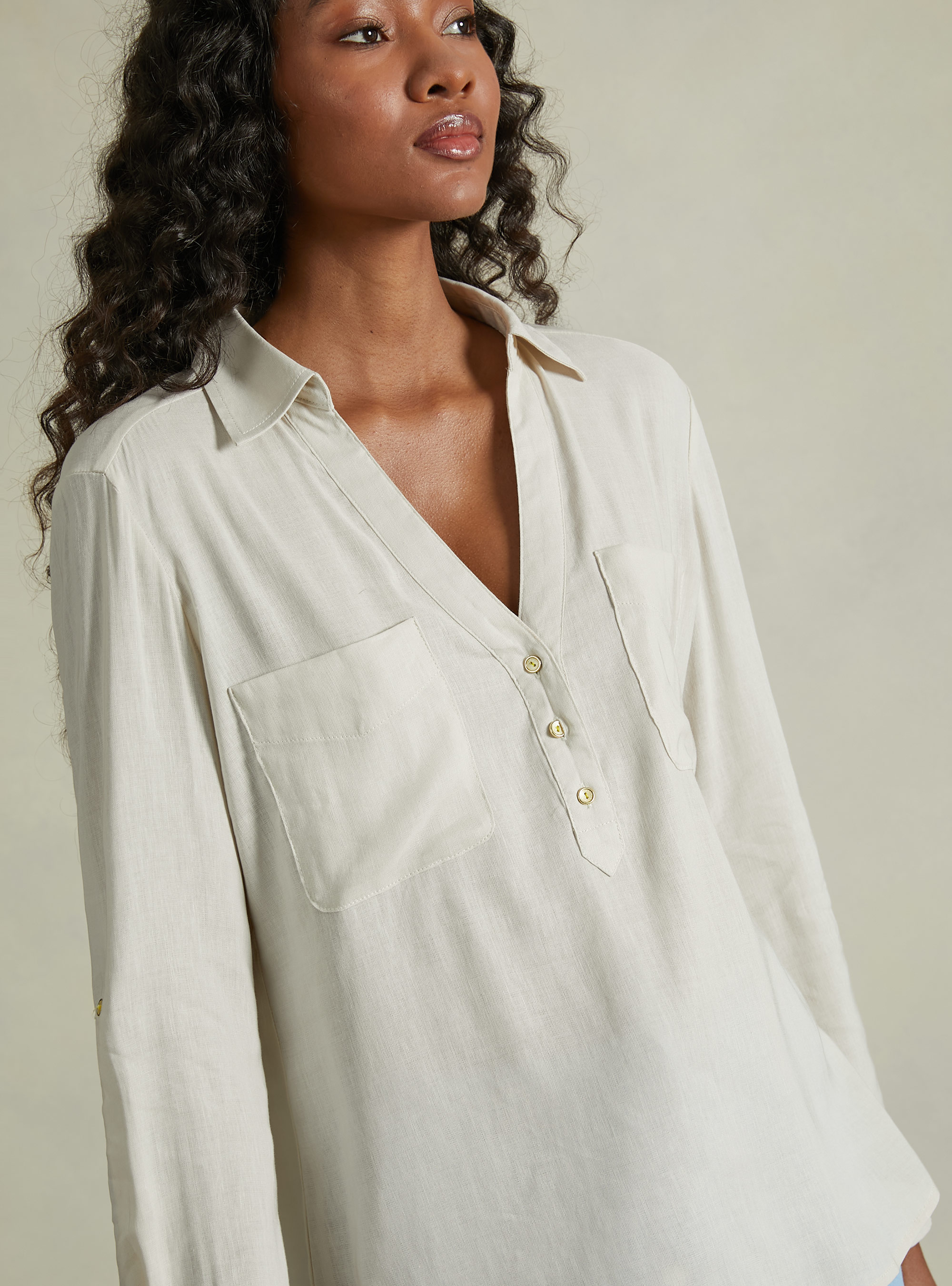 Blusa in puro lino, BG3 BEIGE LIGHT