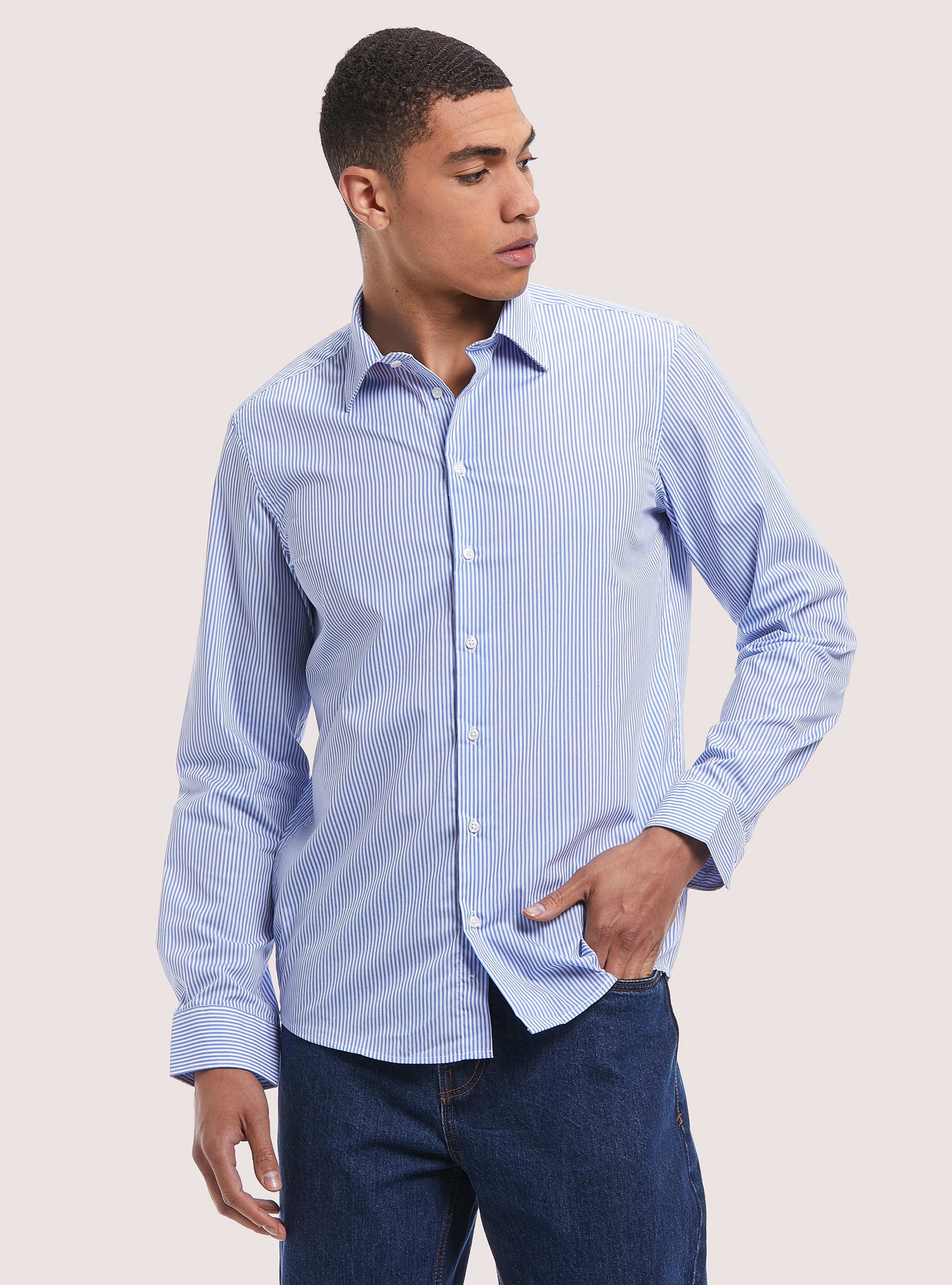 Camicia rigata a maniche lunghe, STR5 RIGA AZZURRA