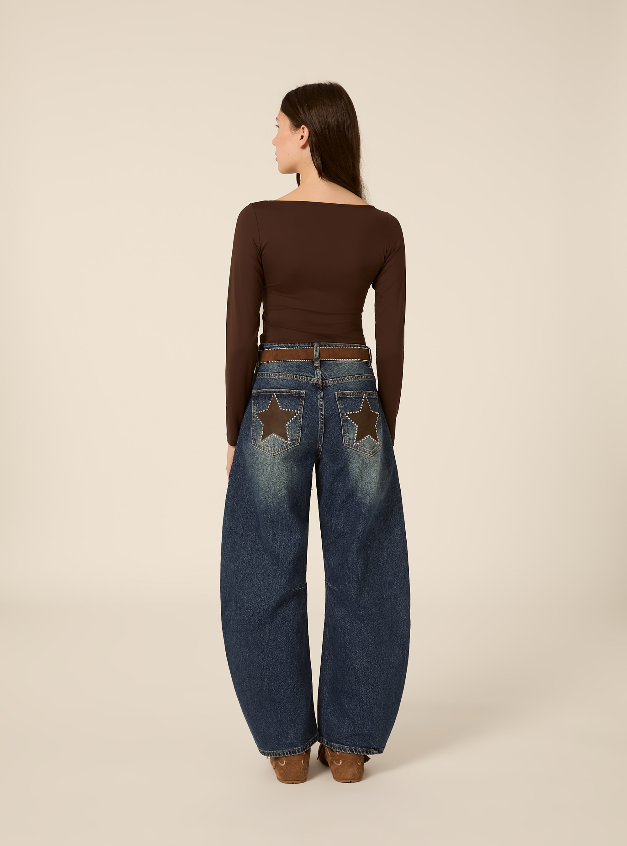 Vaqueros barrel fit con parche de estrella posterior, D002 MEDIUM DARK BLUE