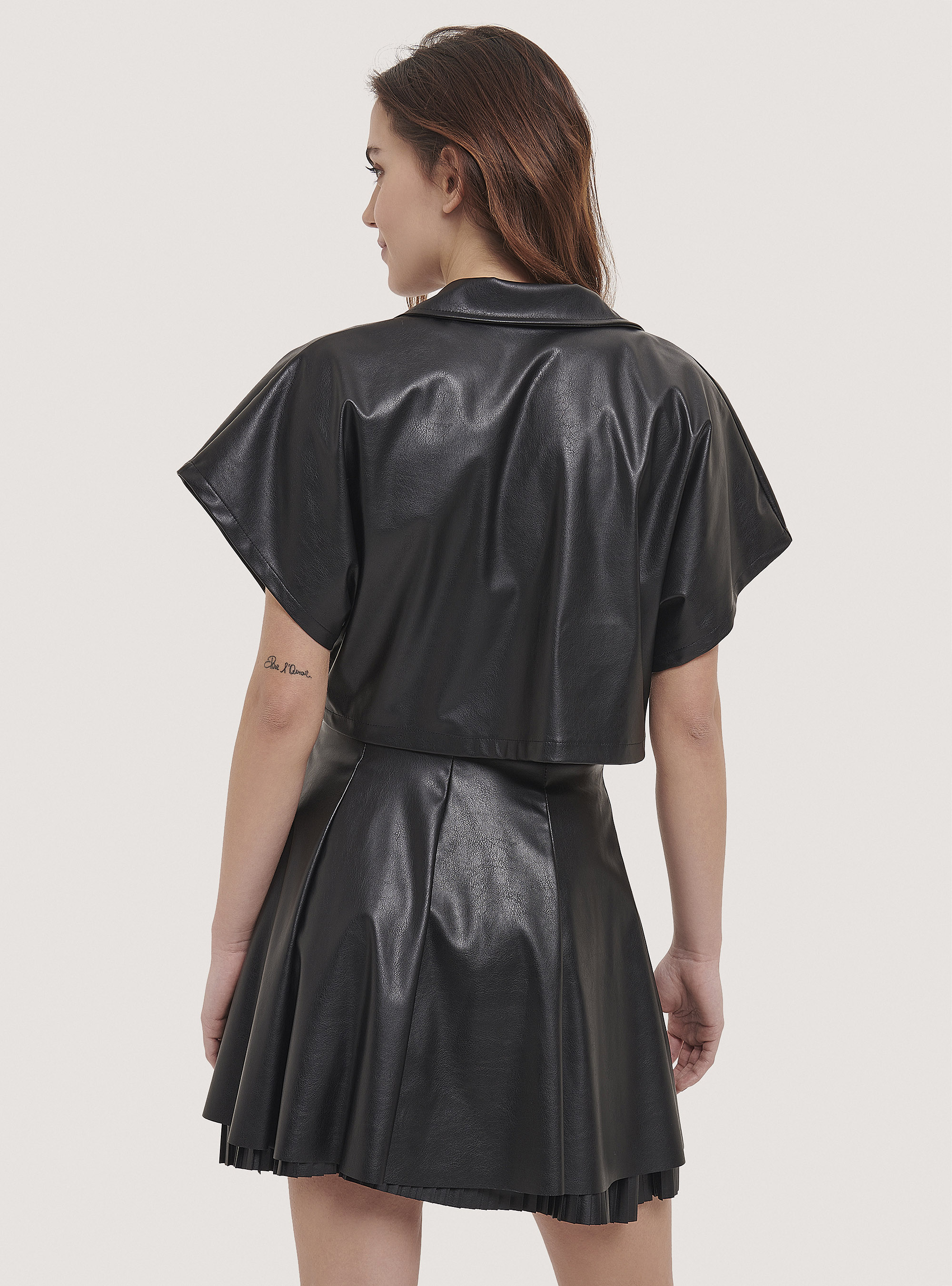 Faux leather lace up top, BLACK