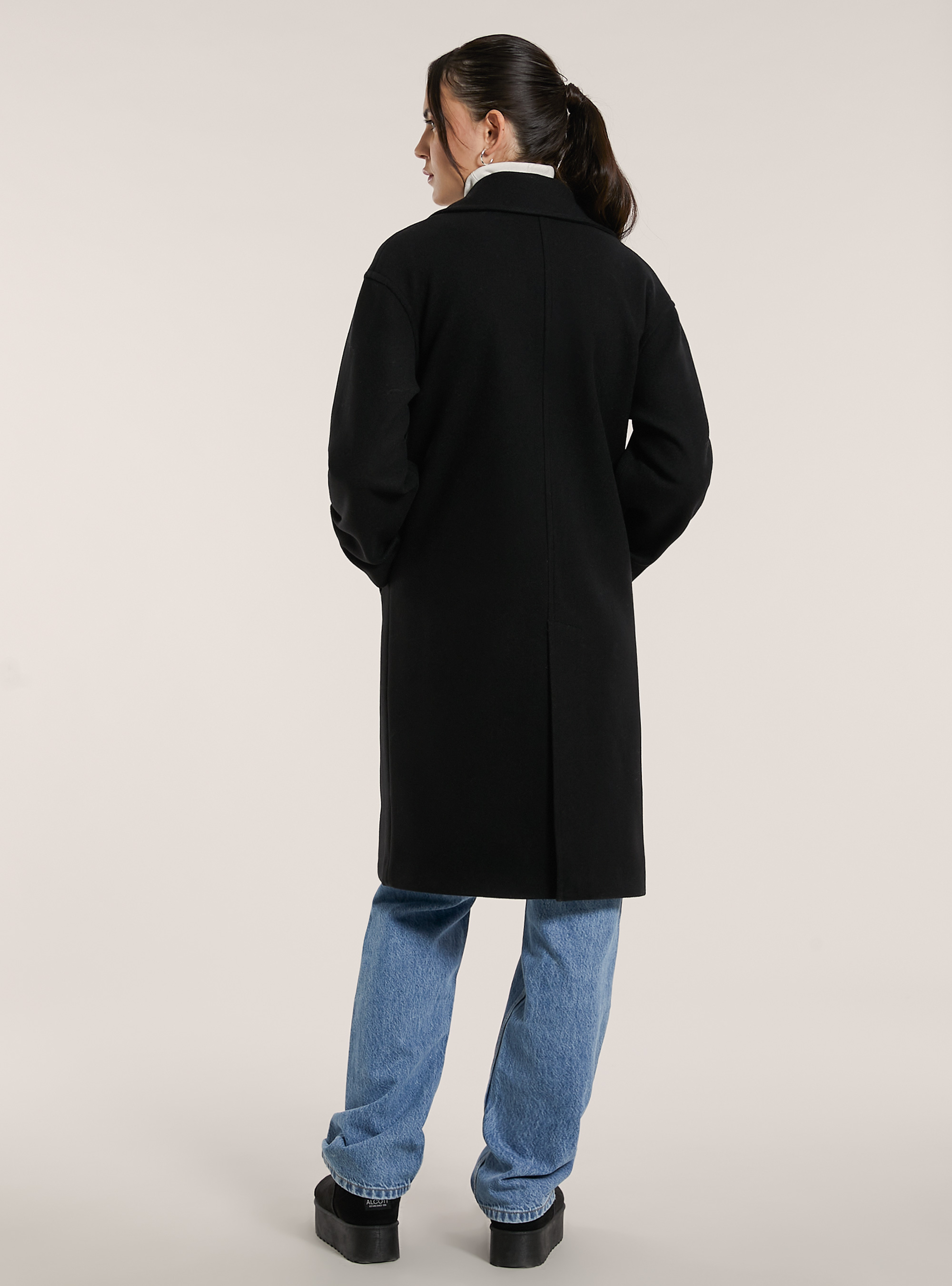 Plain single-breasted coat, BK1 BLACK