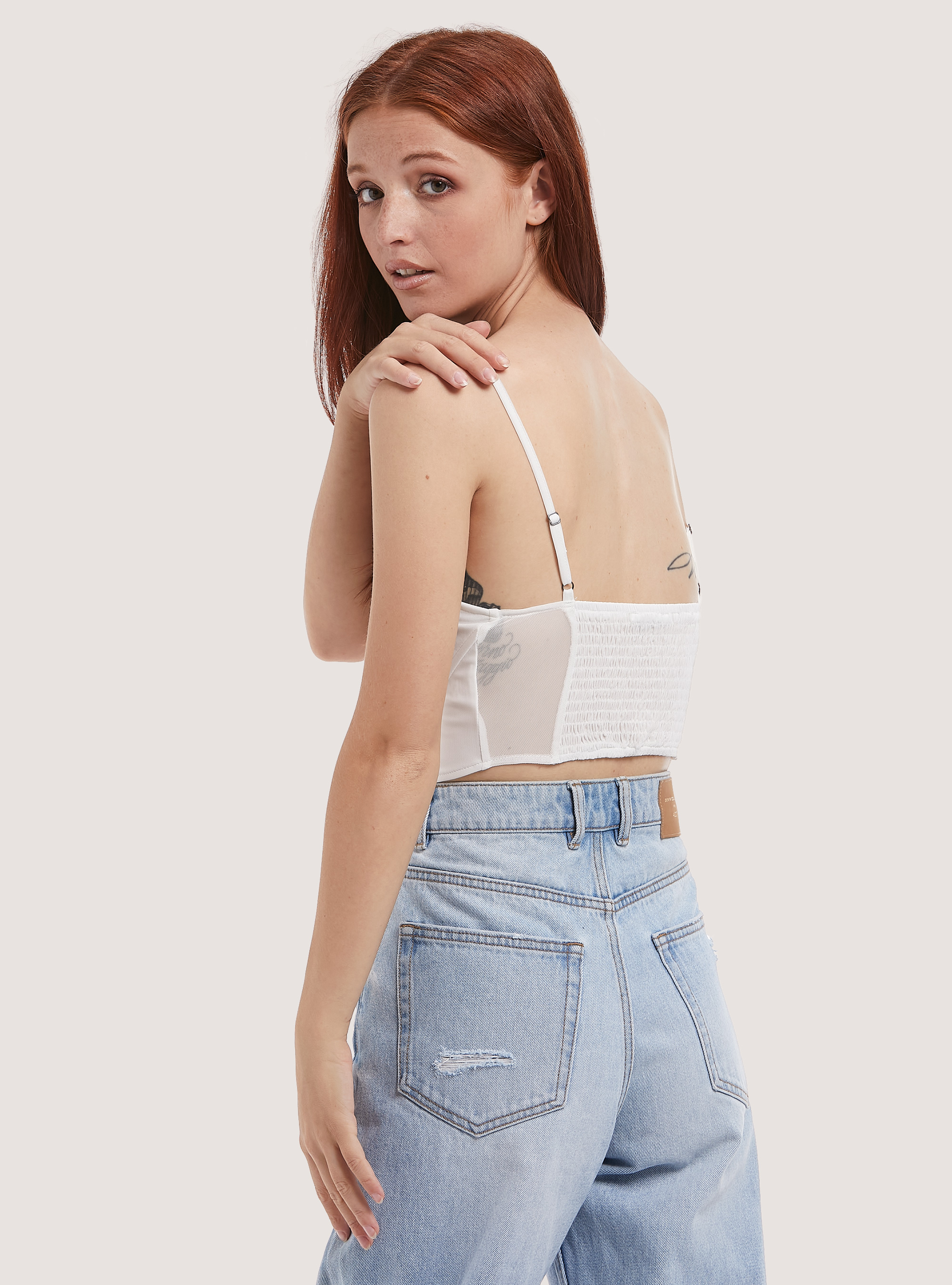 Plain tulle corset, WH1 OFF WHITE