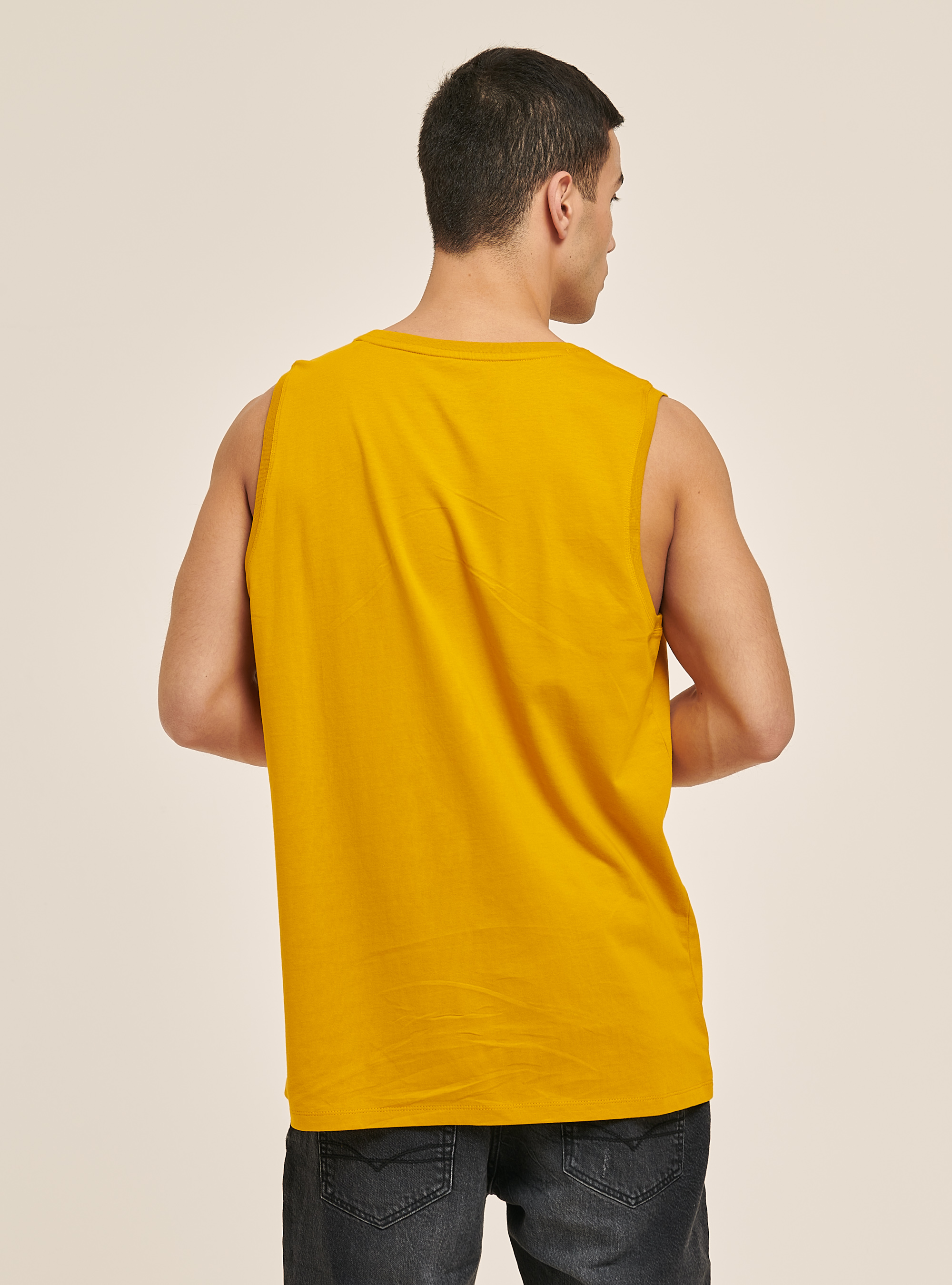 Cotton skull print tank top, YELLOW