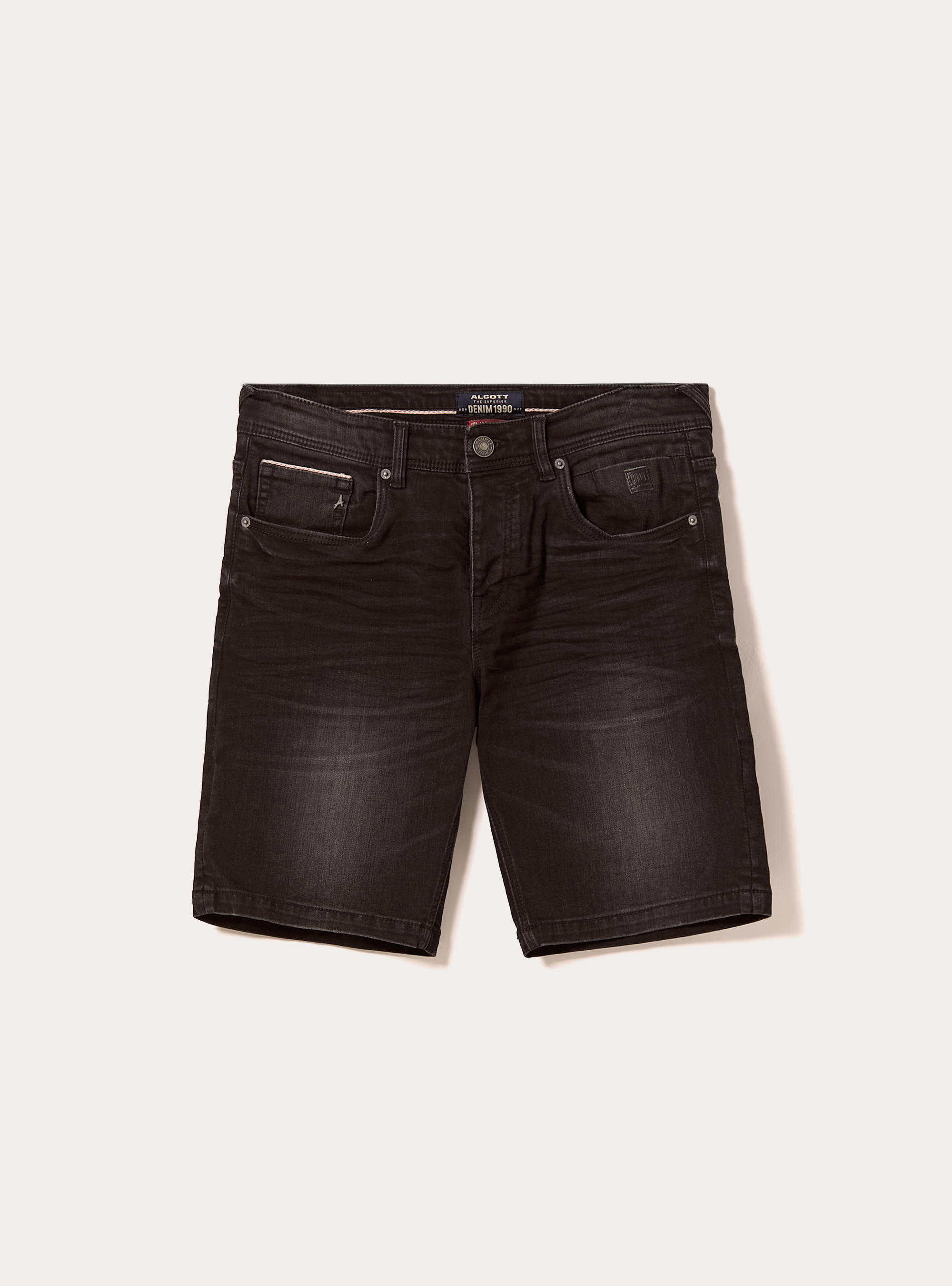 Skinny Fit Denim Bermuda Shorts, D000 BLACK