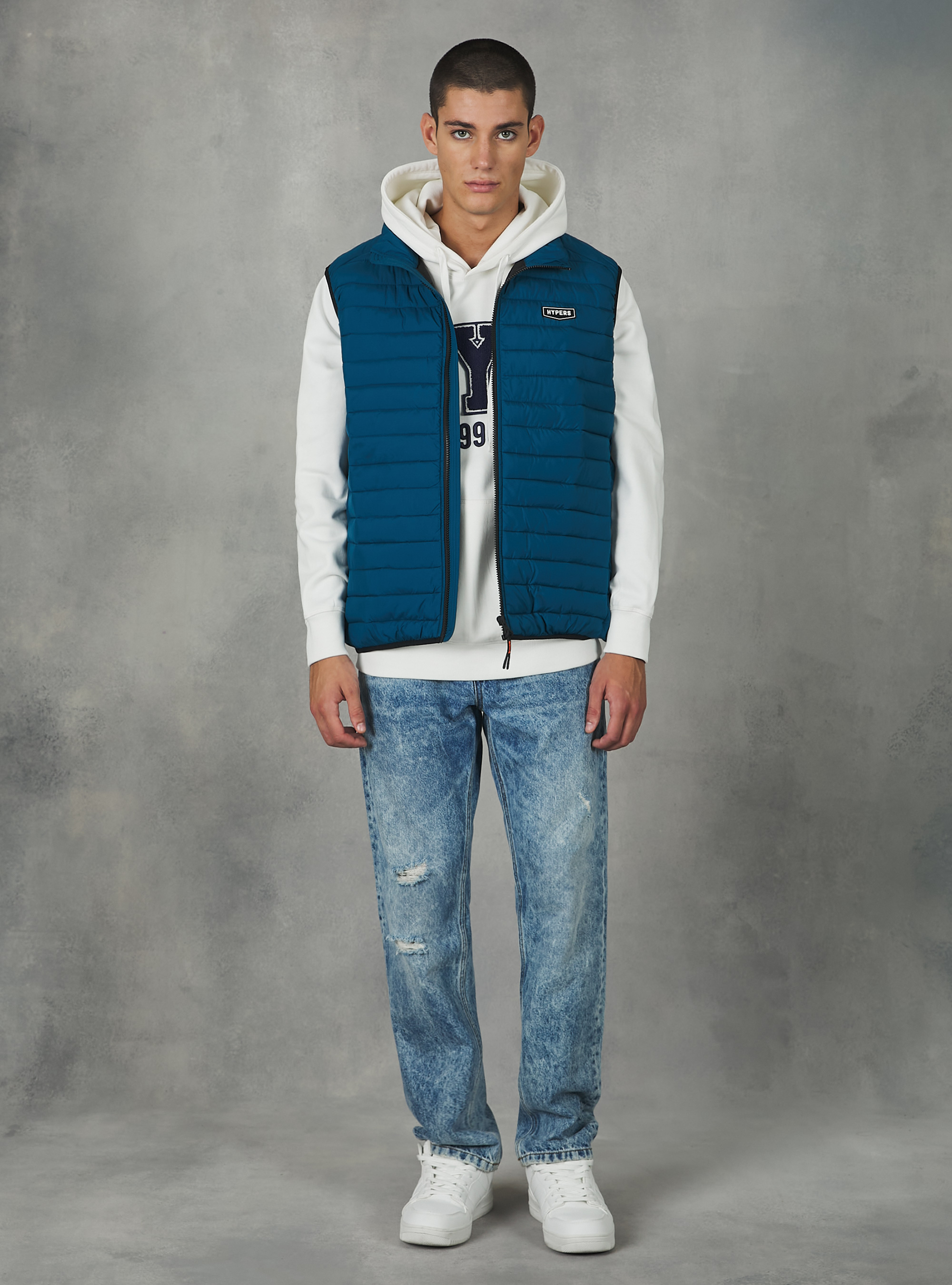 Padded sleeve jacket with contrasting zip, OB2 BLUE OIL MED.