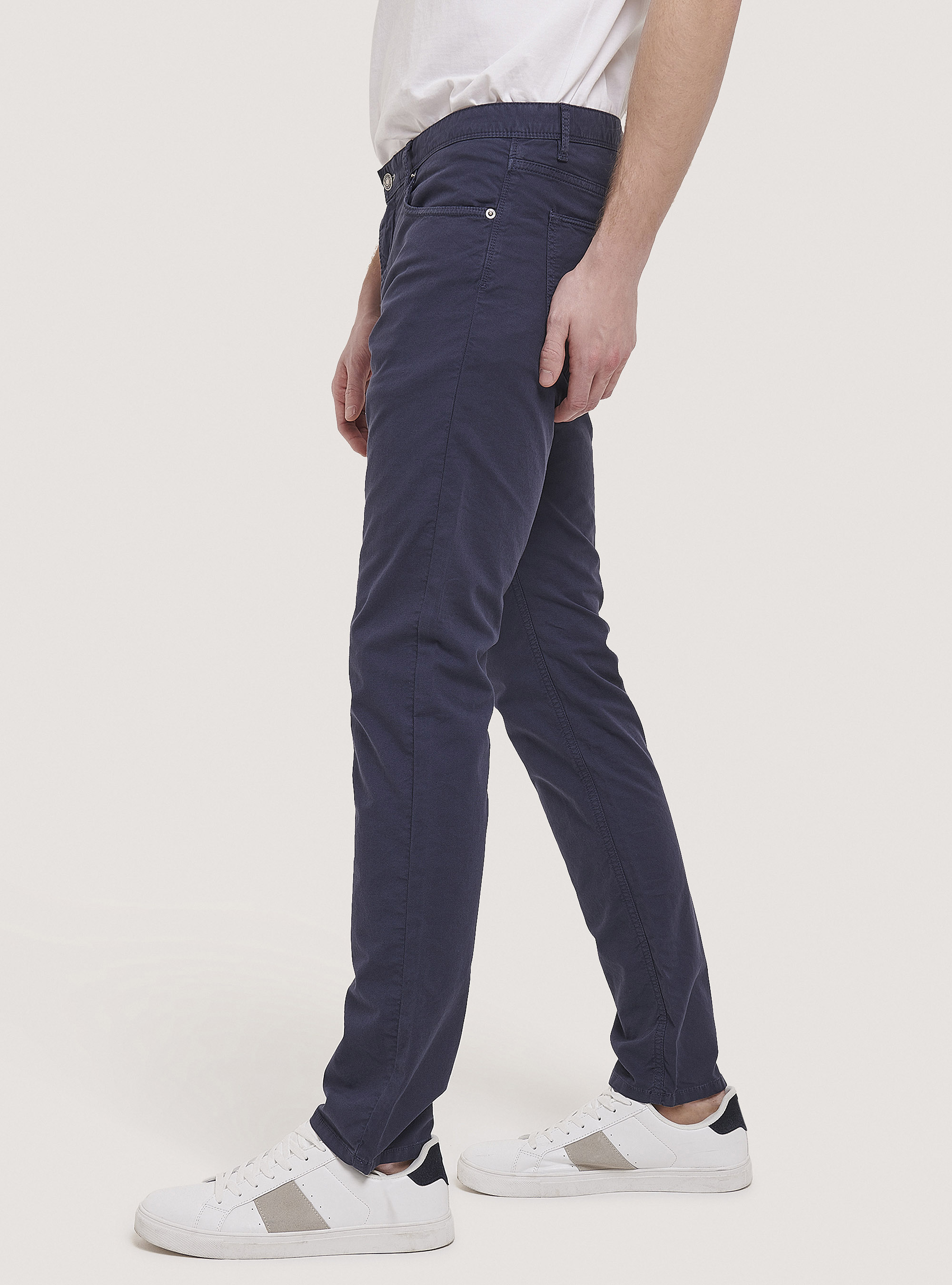 Pantalon slim en coton m&eacute;lang&eacute;, C218 BLUE NAVY