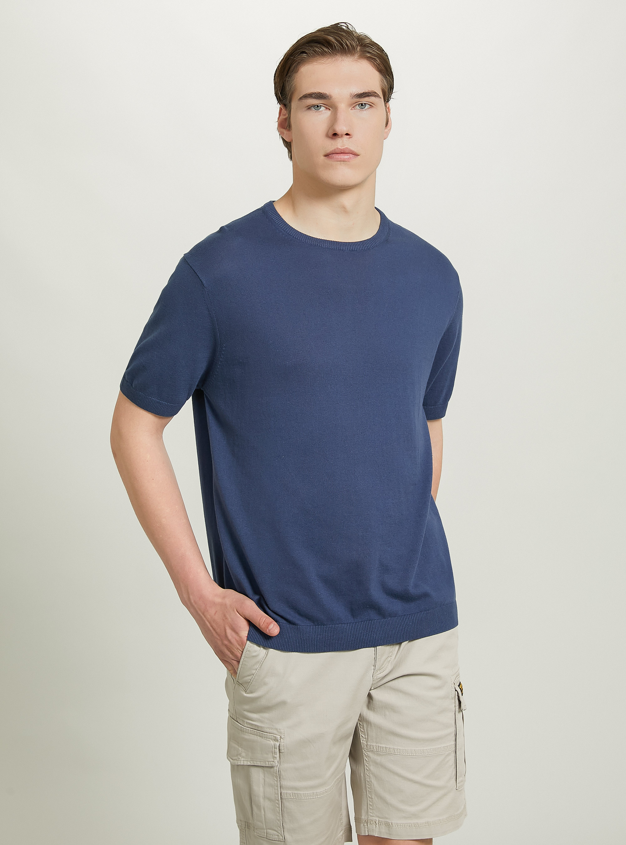 Short-sleeved cotton pullover, NA3 NAVY LIGHT