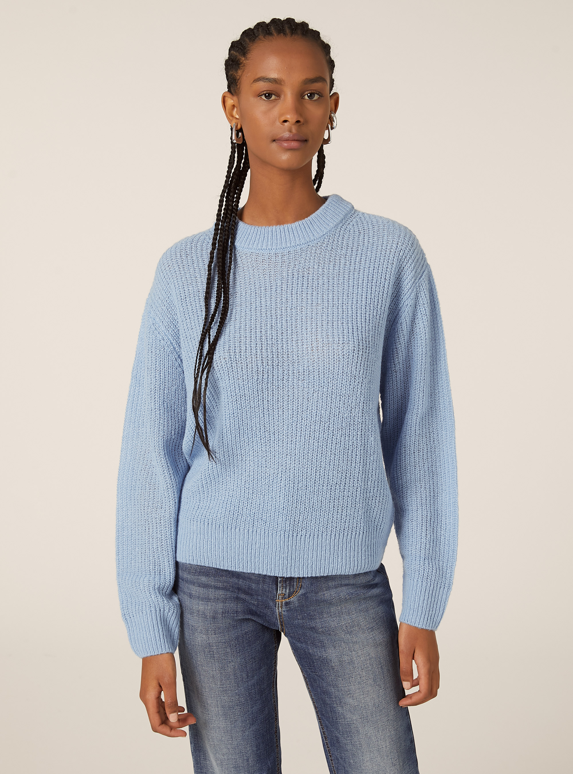 Pullover girocollo tinta unita, AZ2 AZURE MEDIUM