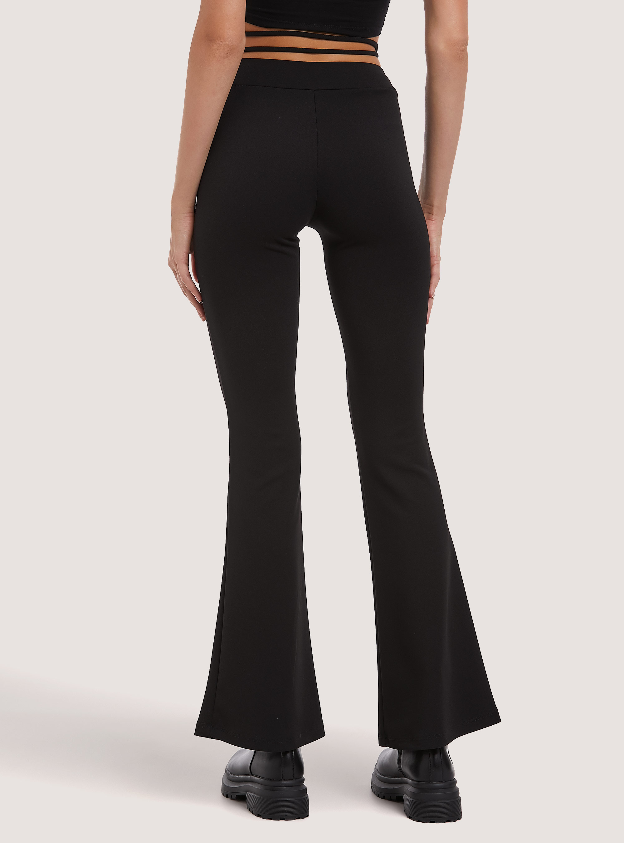 Plain-coloured flare trousers, BK1 BLACK