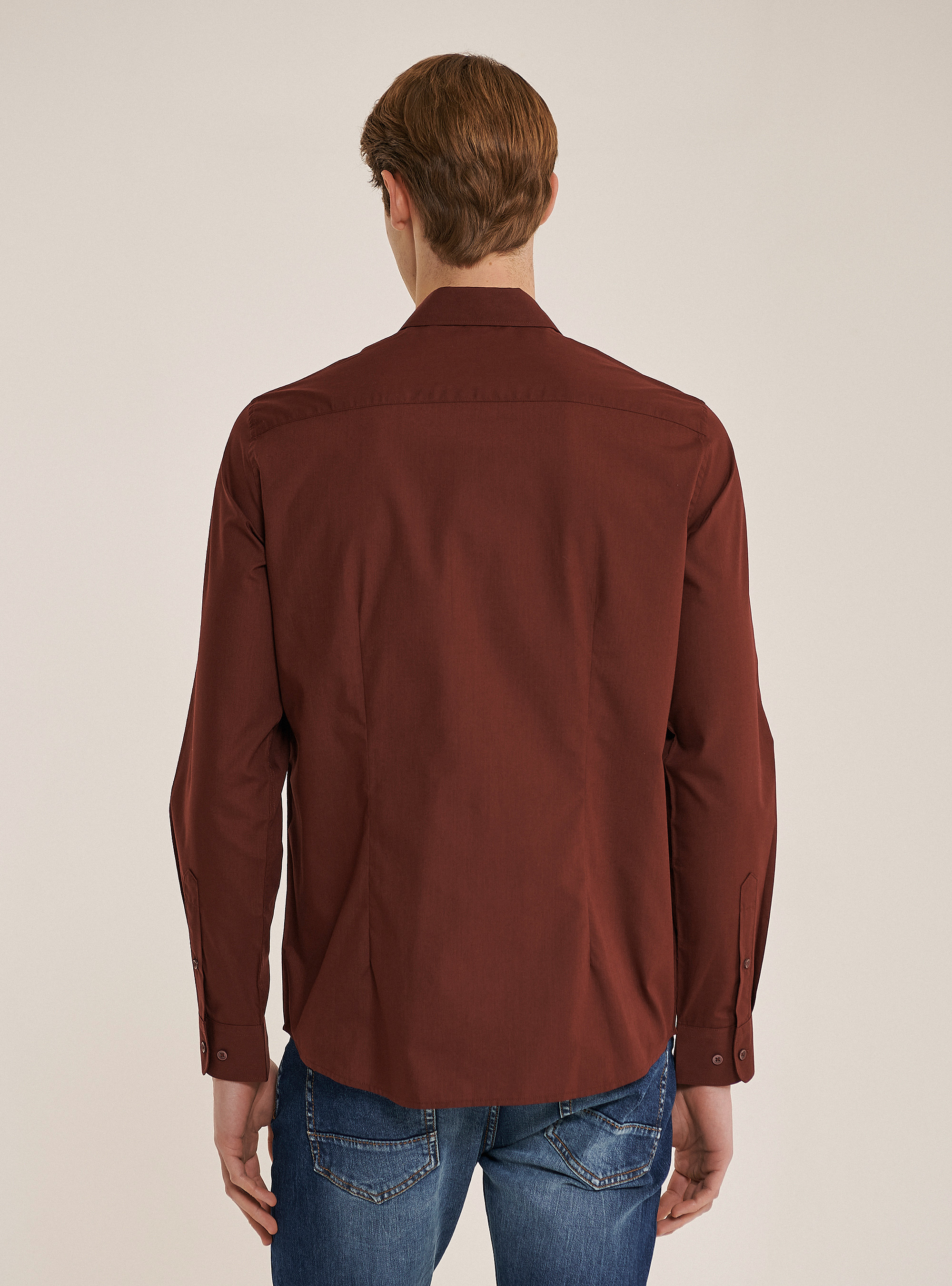 Camicia a manica lunga in tinta unita, BORDEAUX