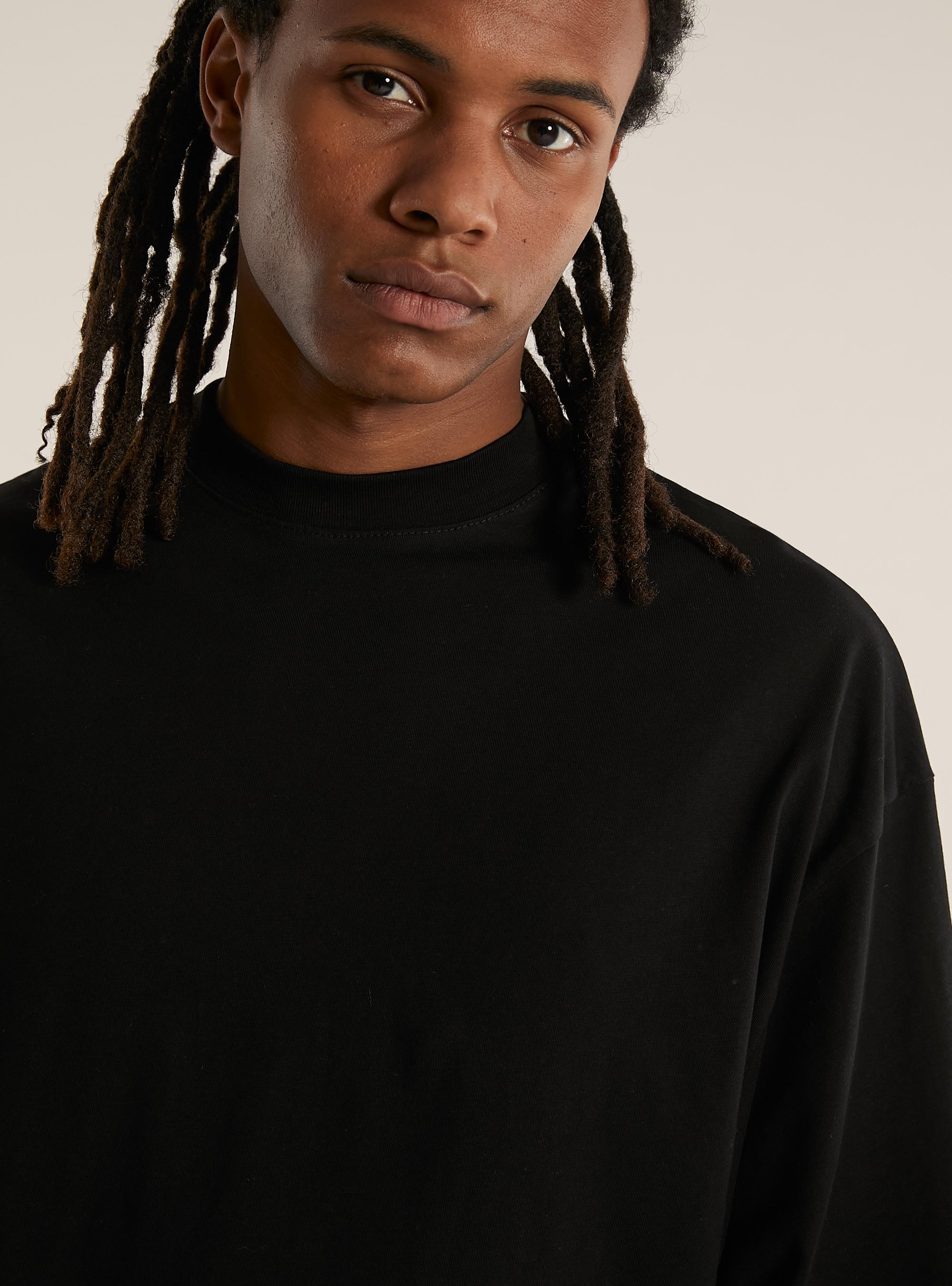 Baumwoll-T-Shirt mit kastenförmiger Passform, BK1 BLACK