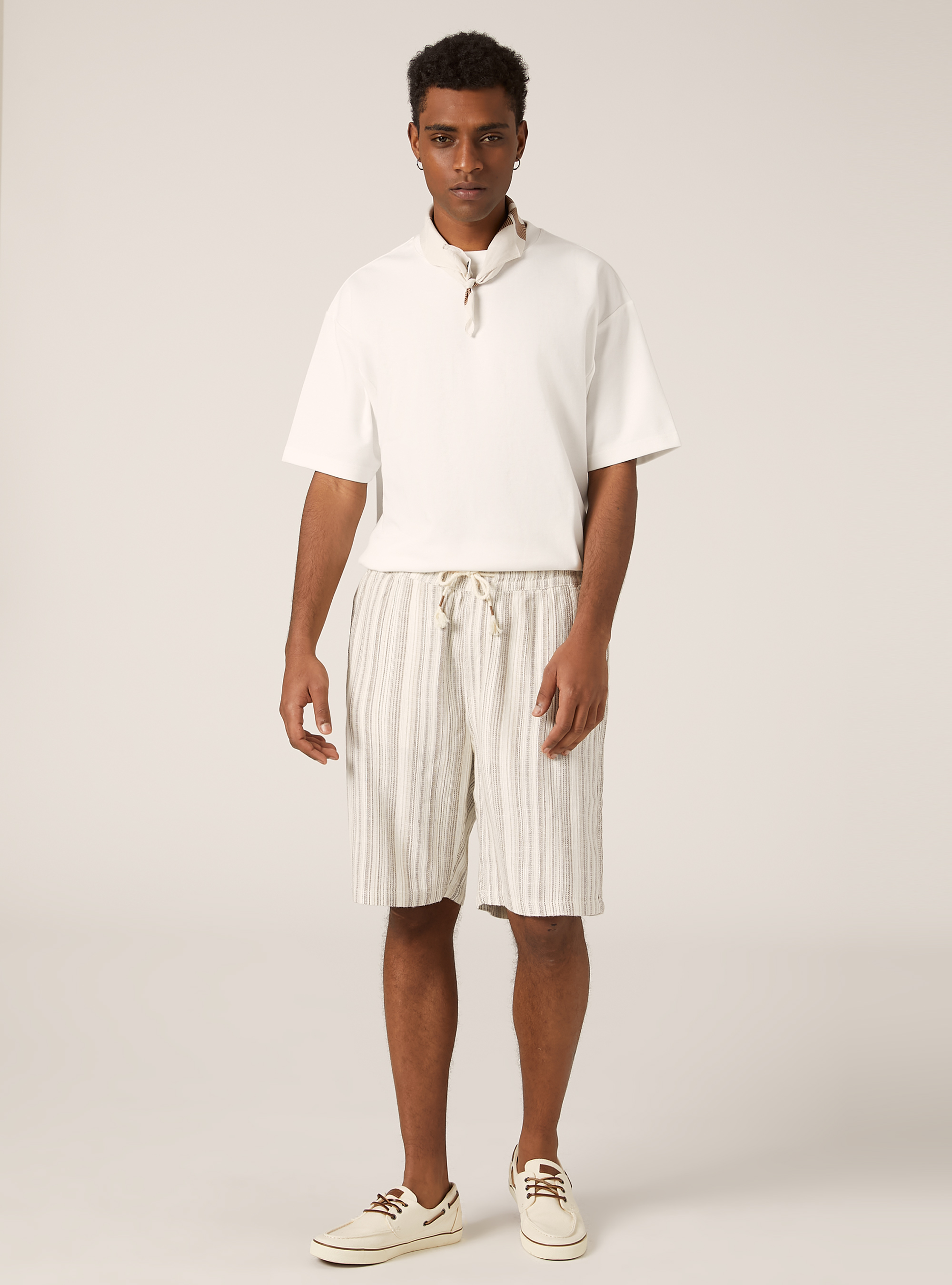 Bermuda en lin ray&eacute;, BG2 BEIGE MEDIUM