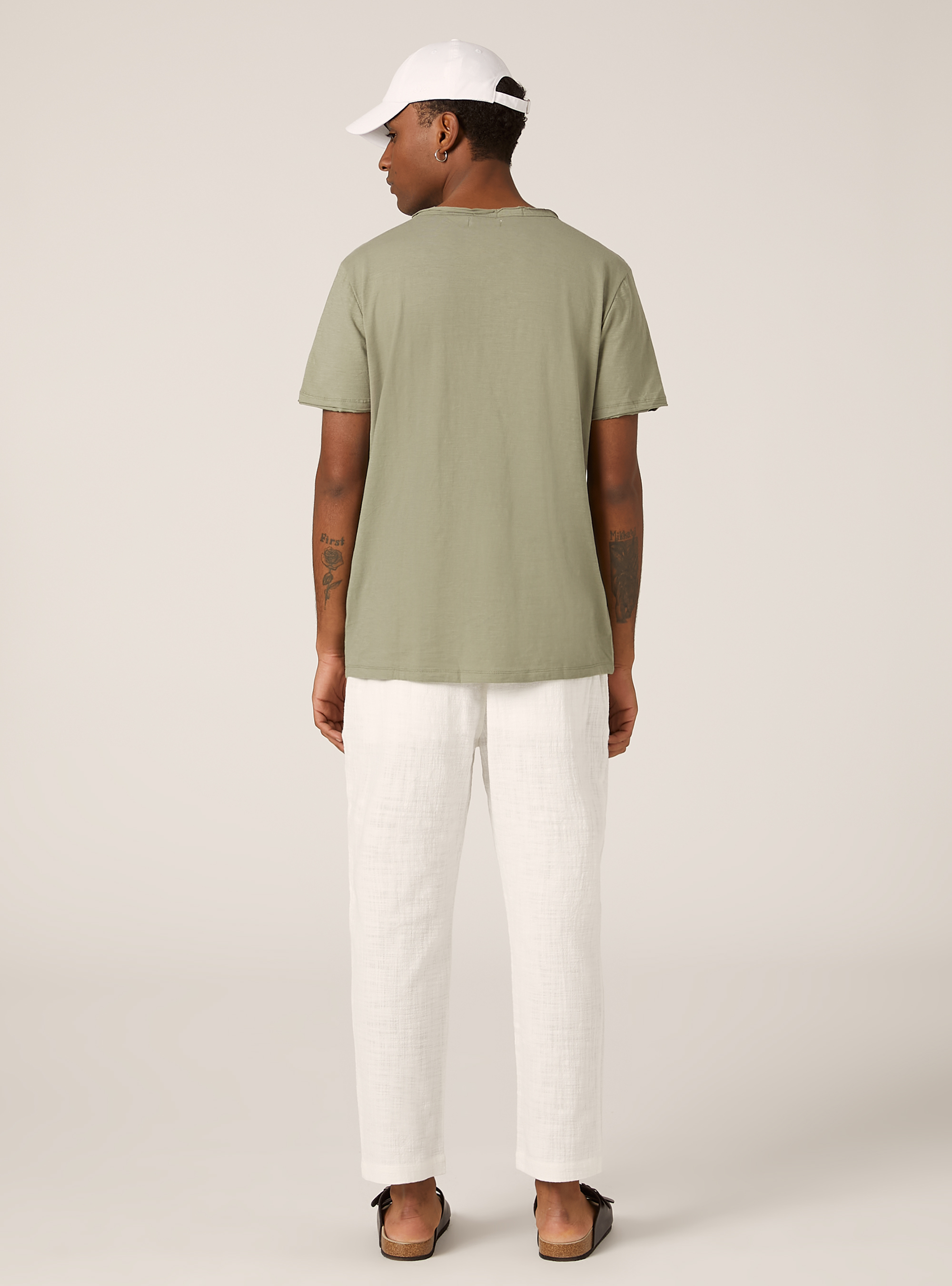 Camiseta de manga corta de mezcla de lino, KY2 KAKY MEDIUM