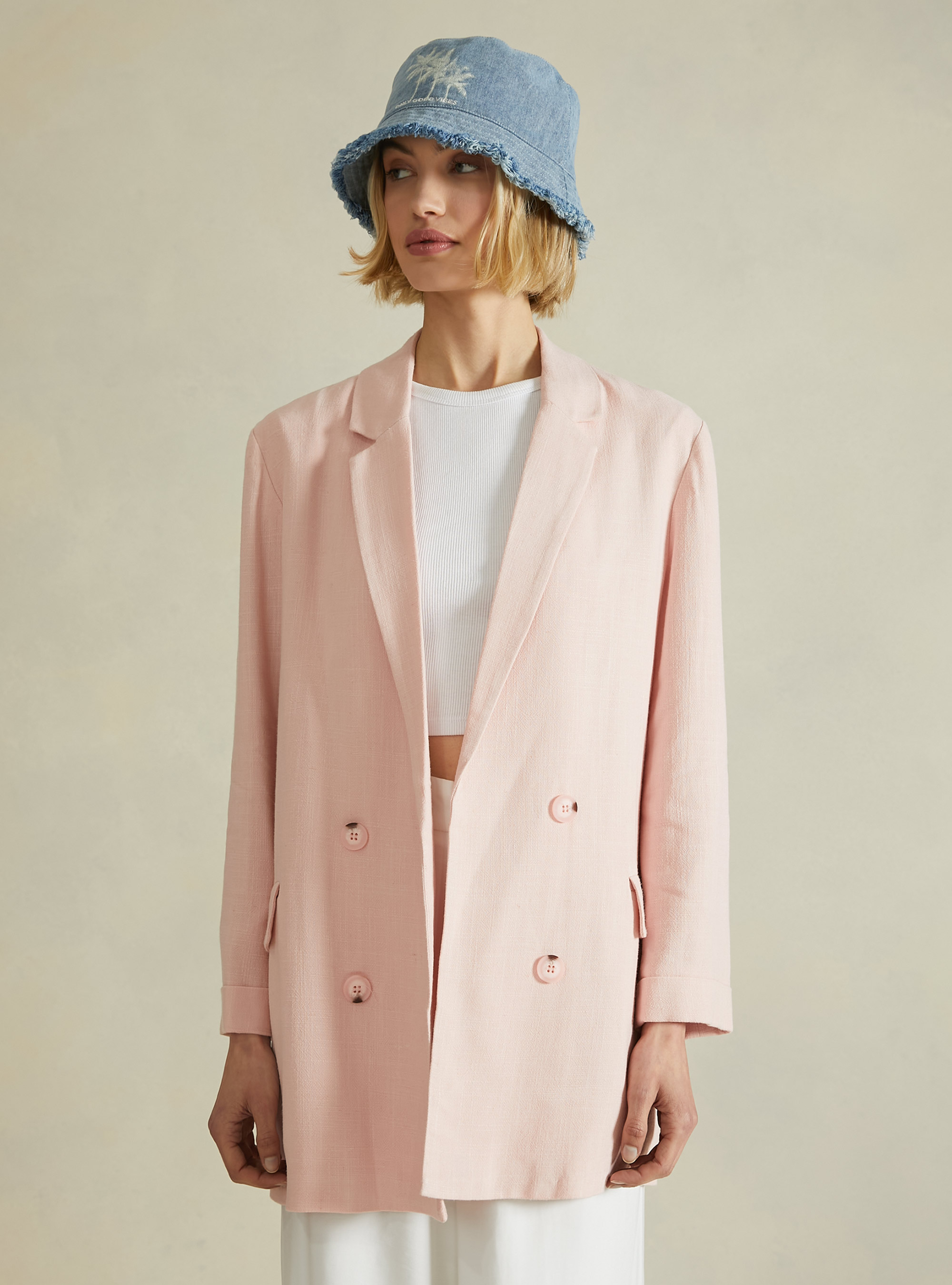 Americana cruzada en mezcla de lino, PK1 PINK DARK