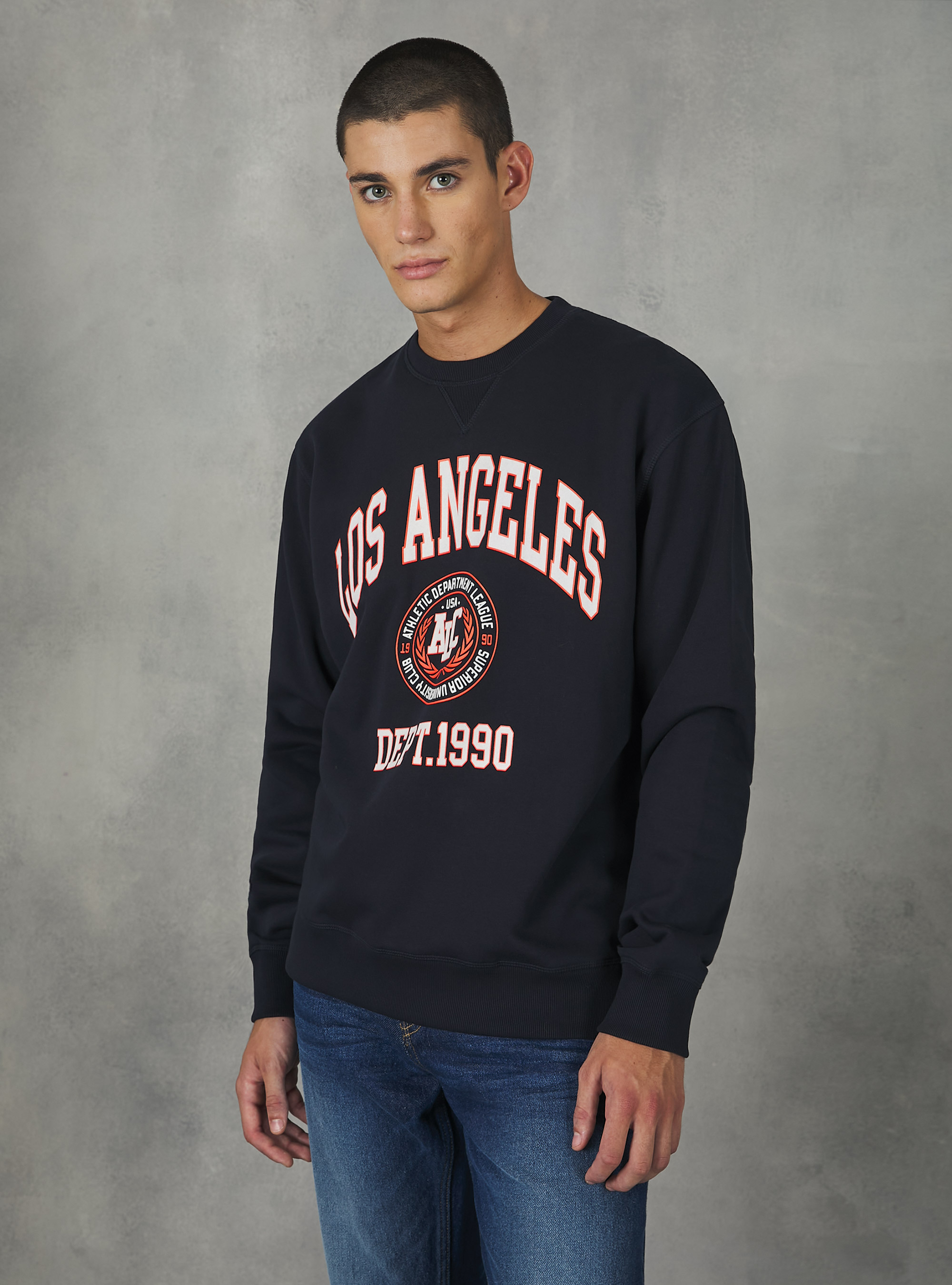 Sweat &agrave; col ras du cou avec imprim&eacute; universitaire, NA1 NAVY DARK