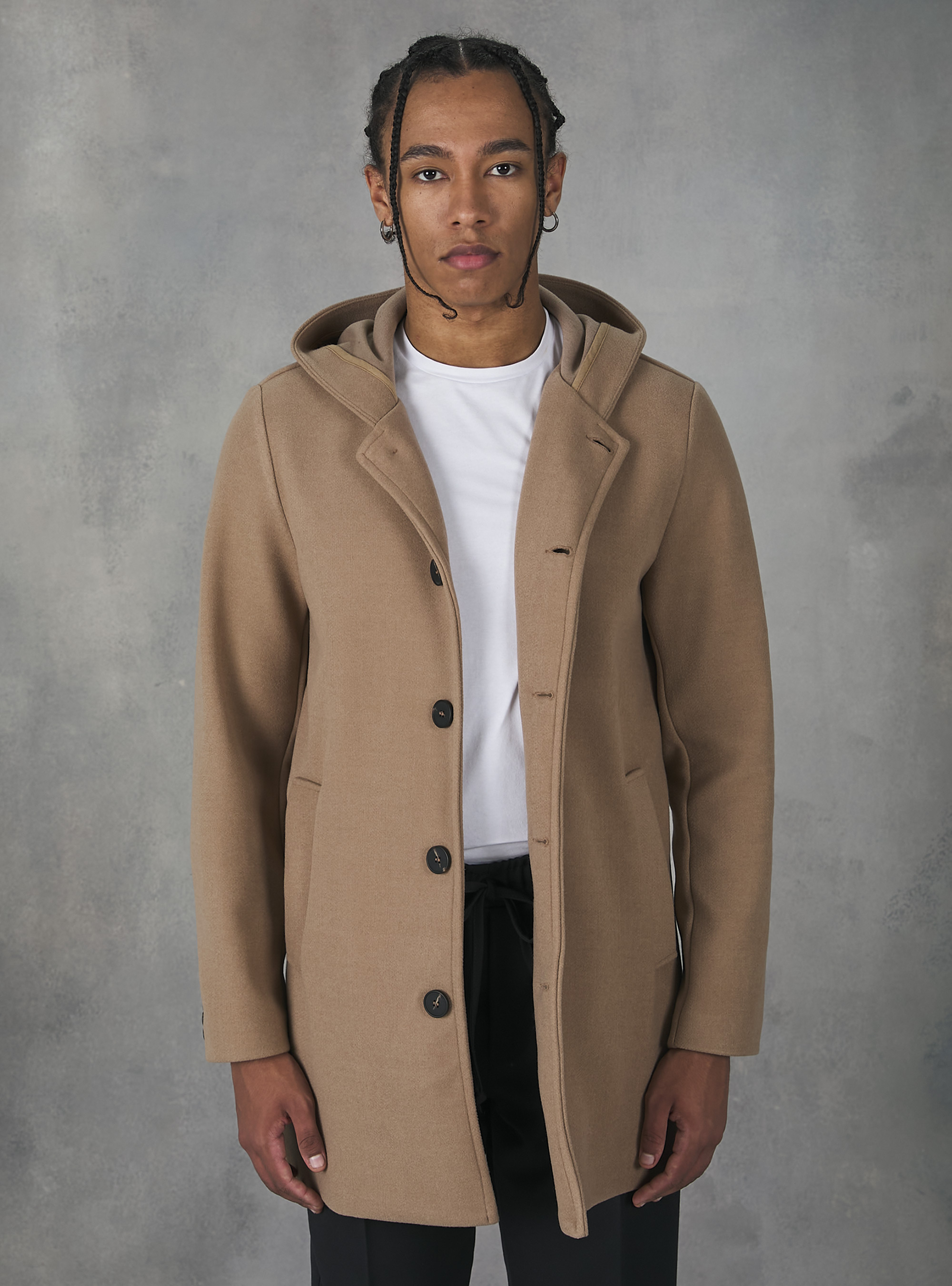 Hooded fabric coat, BG2 BEIGE MEDIUM