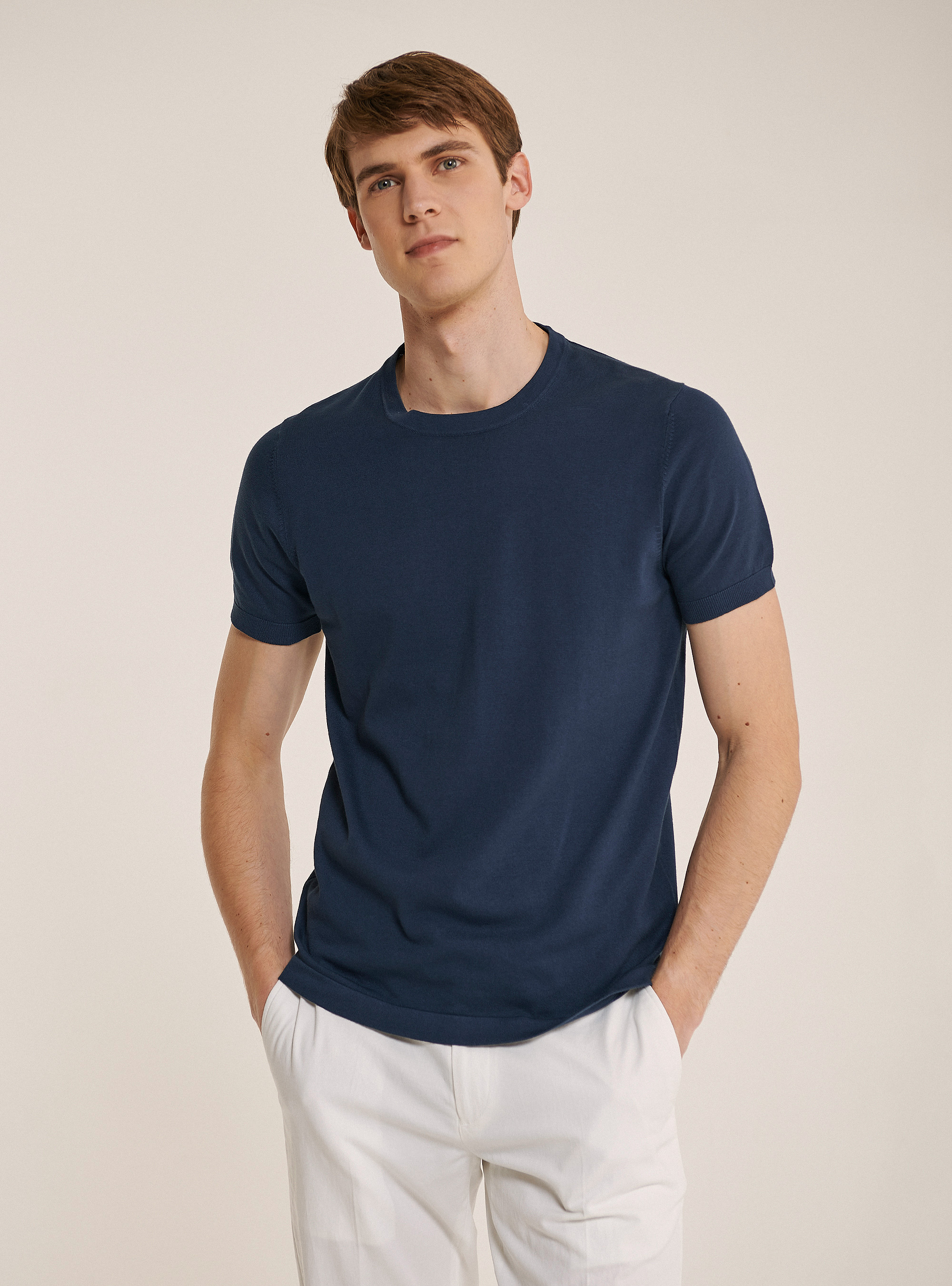 Pullover in cotone a maniche corte, C2201 BLUE