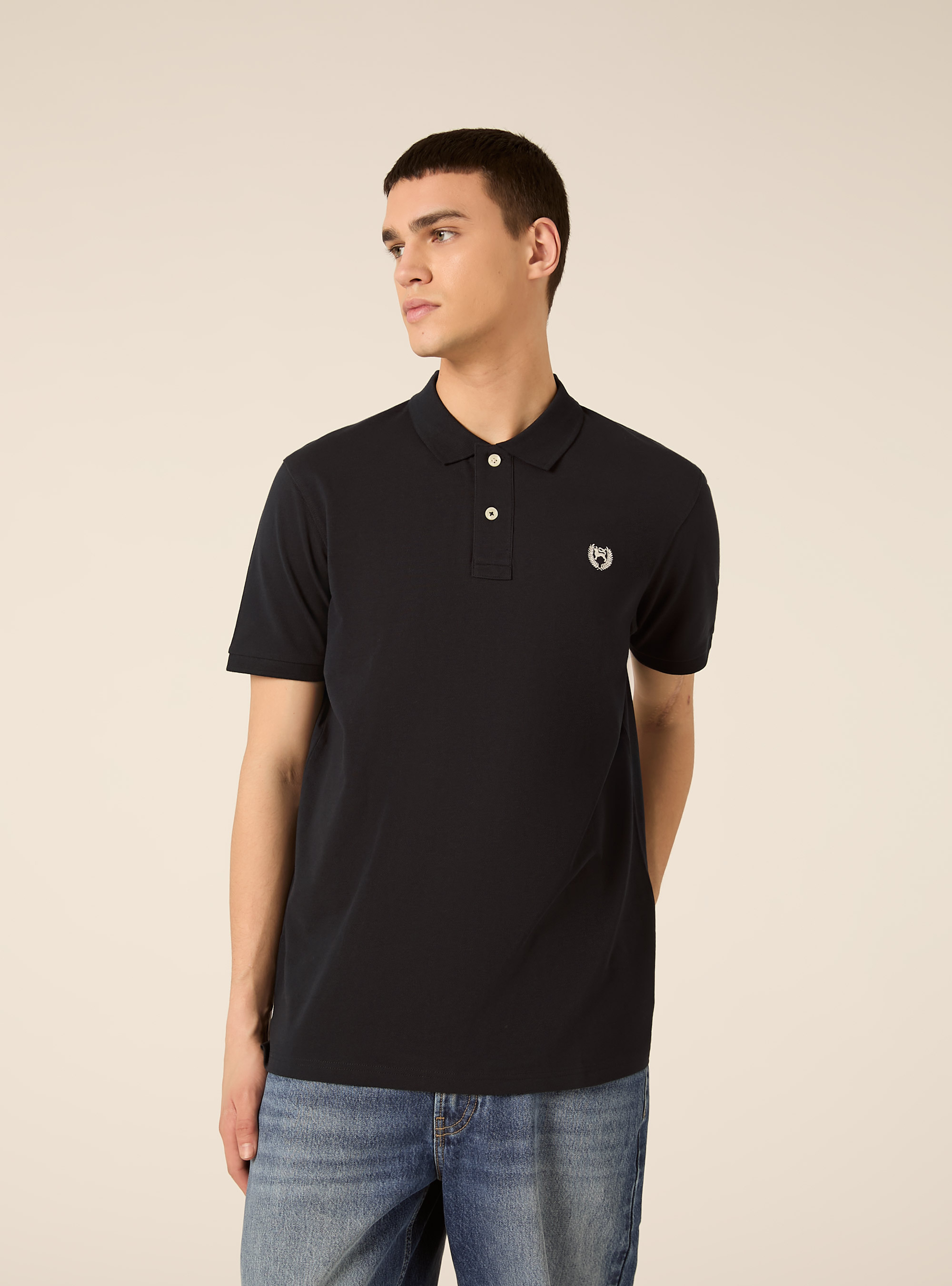 Cotton piqu&eacute; polo shirt with embroidery, NA1 NAVY DARK