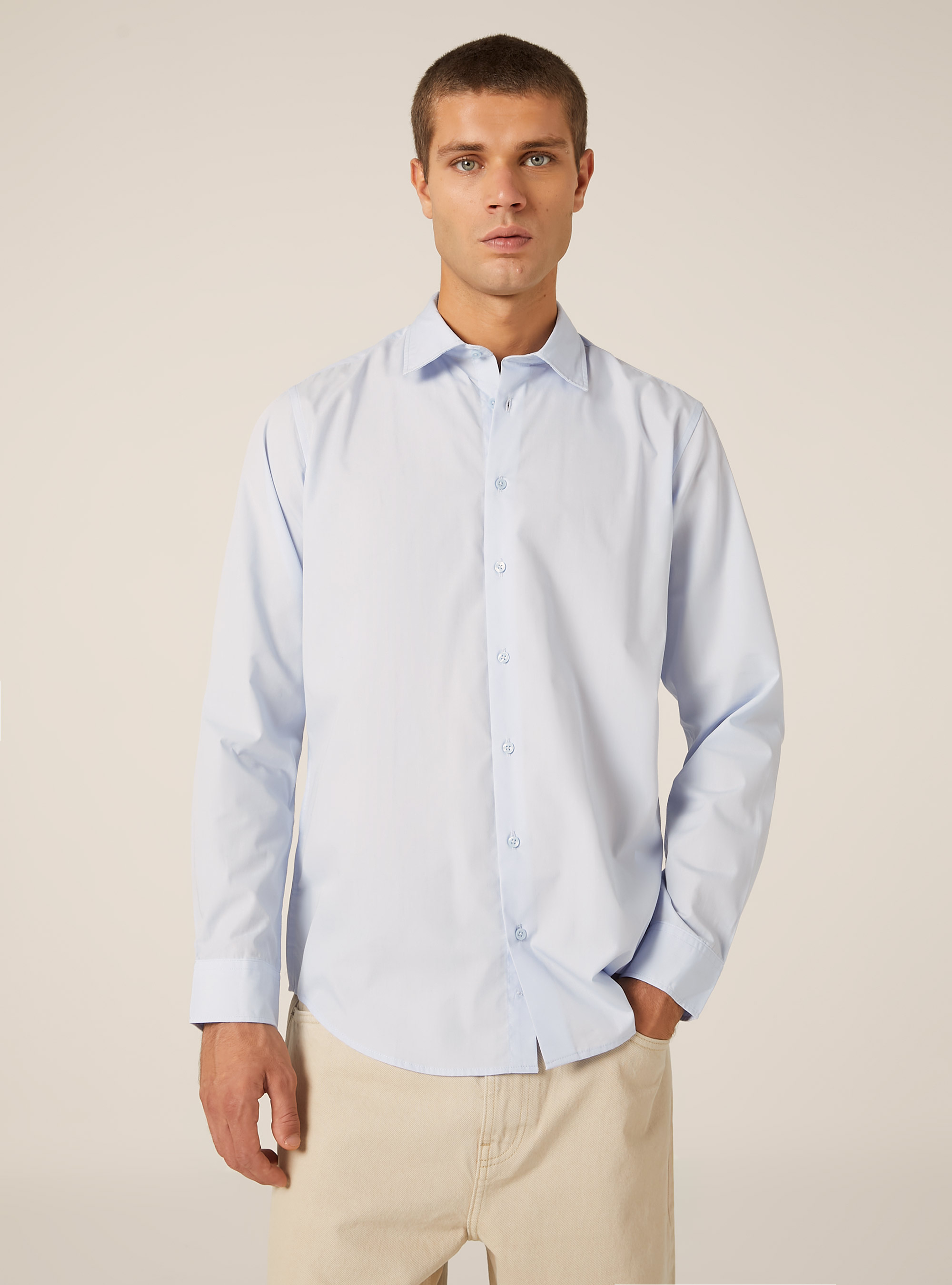 Camicia a manica lunga in tinta unita, AZ1 AZURE DARK