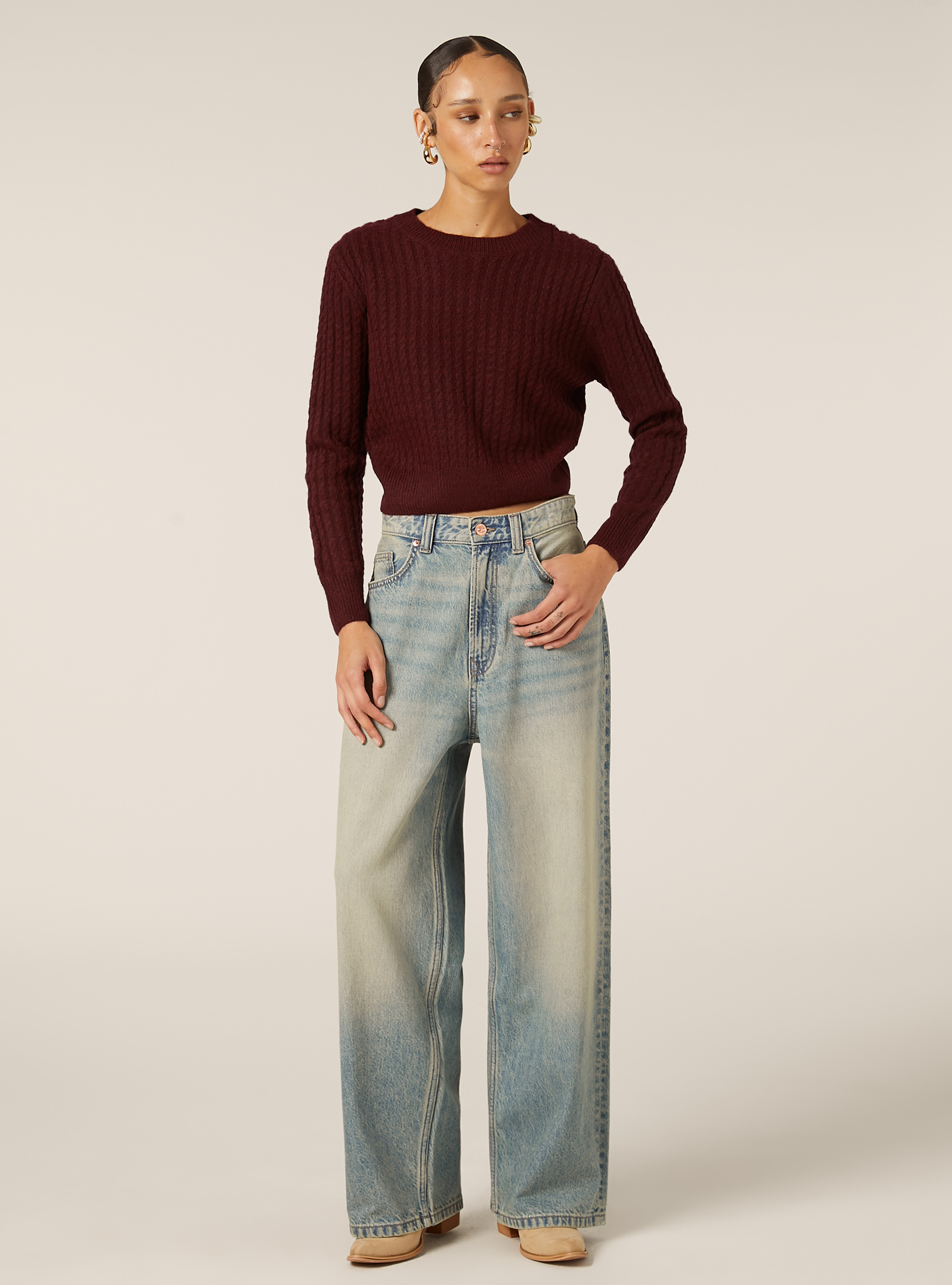 Maglia a trecce, BO2 BORDEAUX MEDIUM