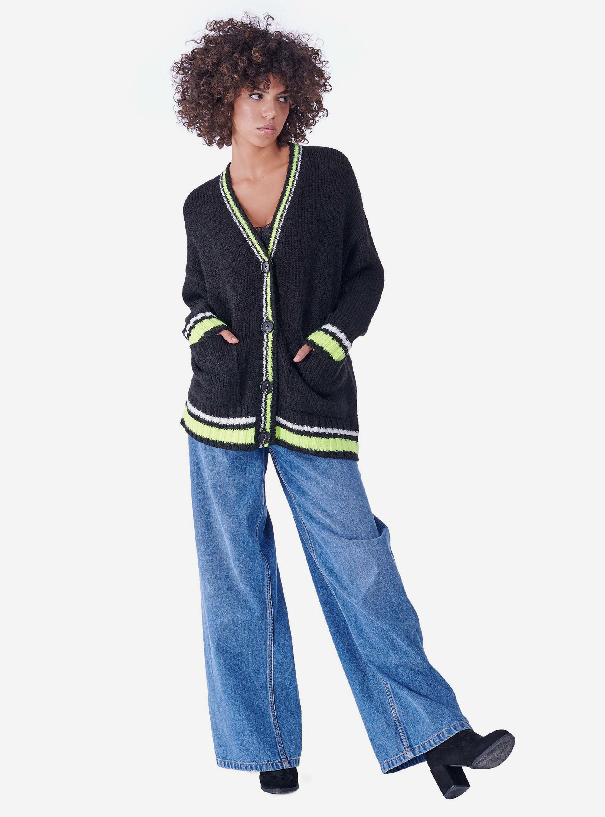 CARDIGAN WITH FLUO DETAILS, BLACK