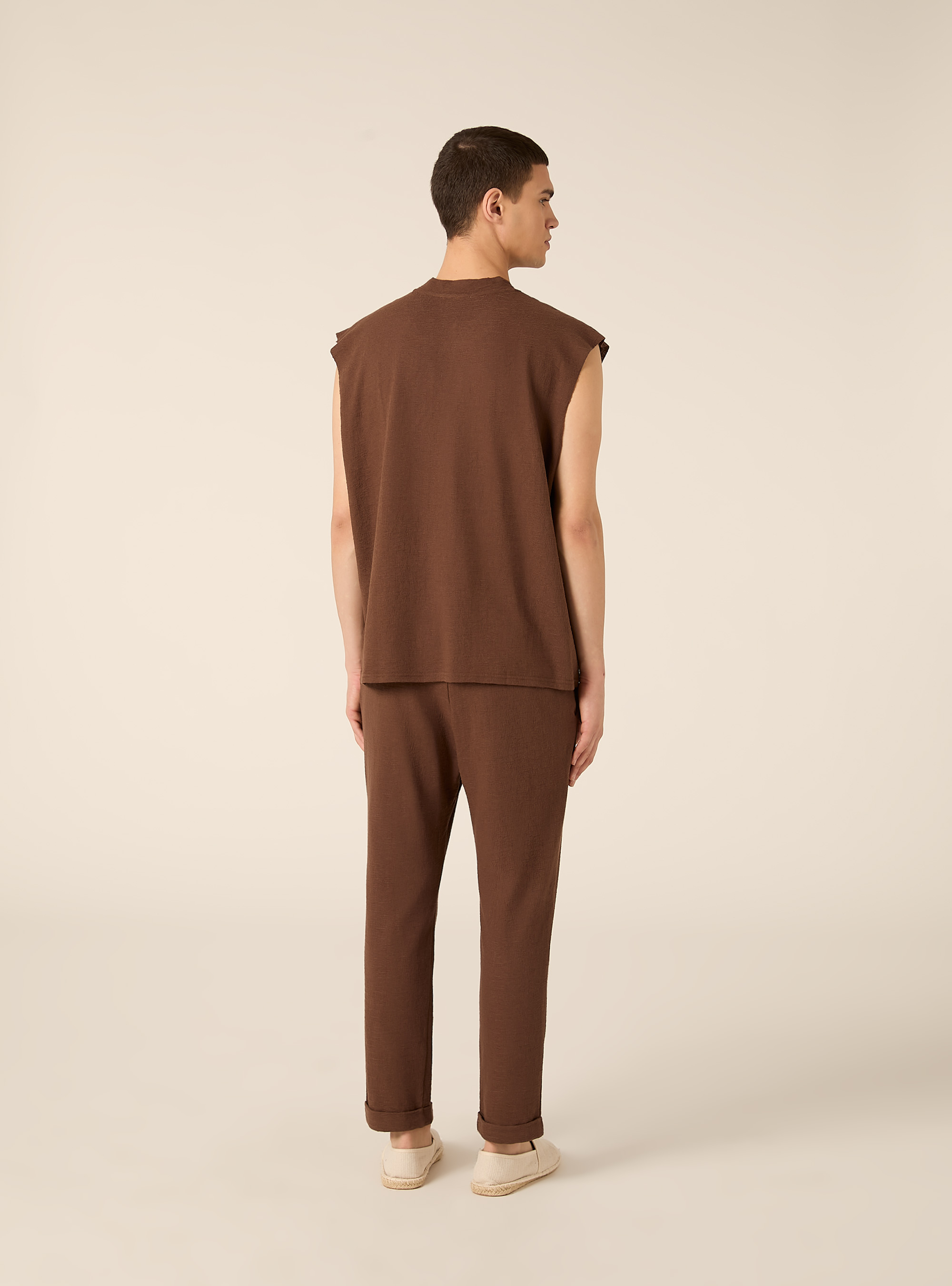 Canotta boxy fit  in jersey texture, BR1 BROWN DARK