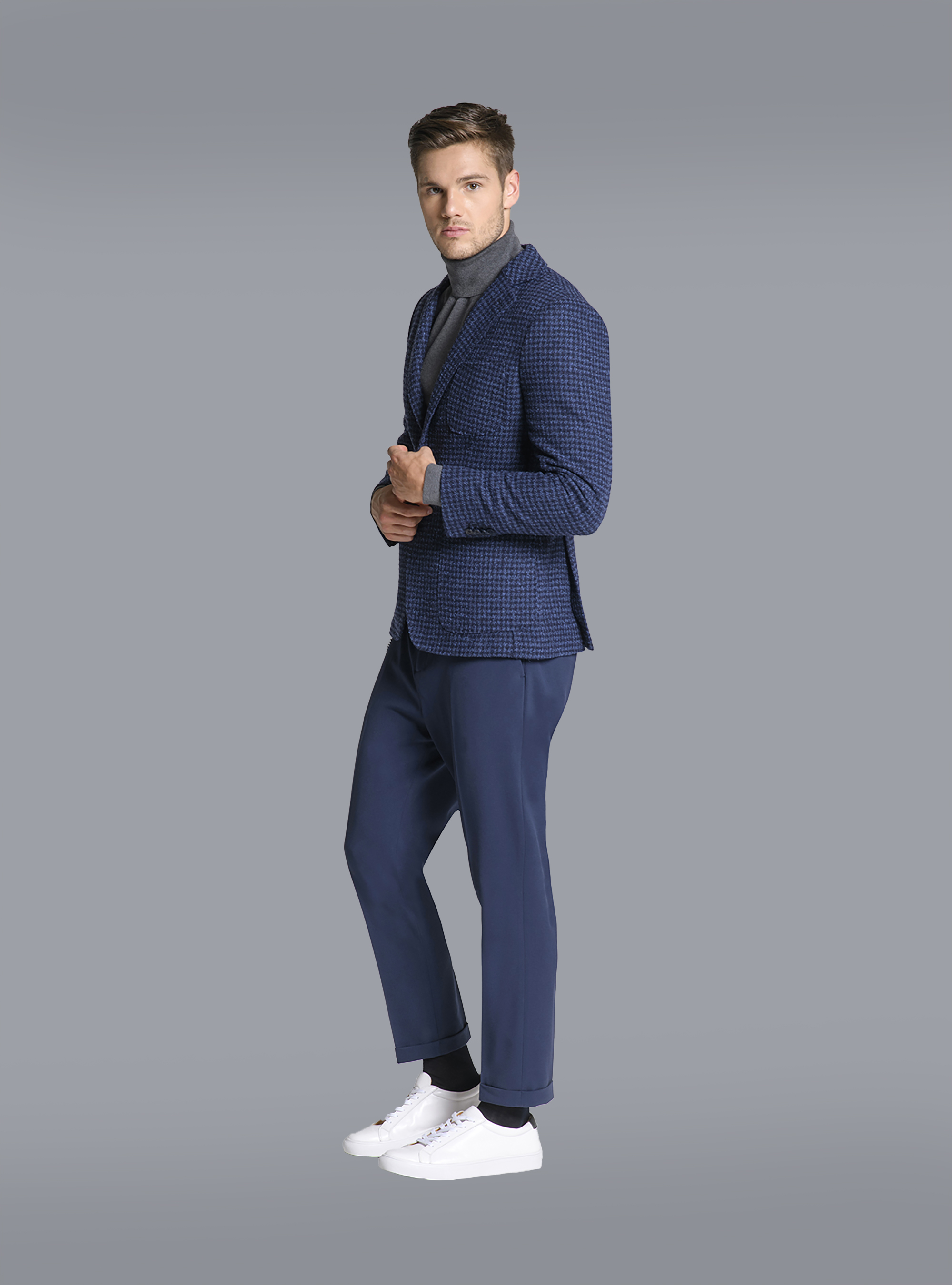 Maglia con collo alto, GRIS OSCURO MELANGE