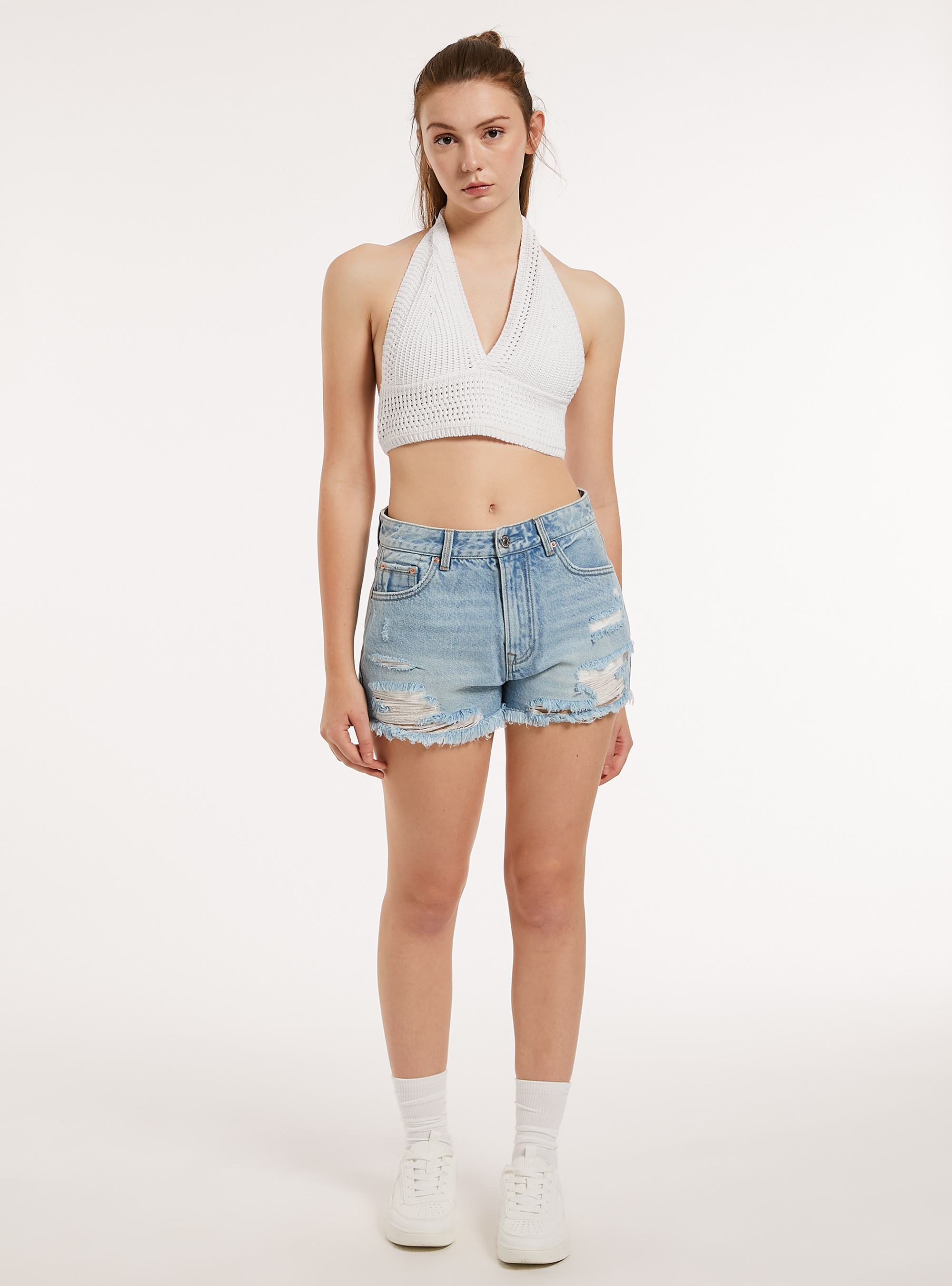 Cropped crochet top, WH1 OFF WHITE