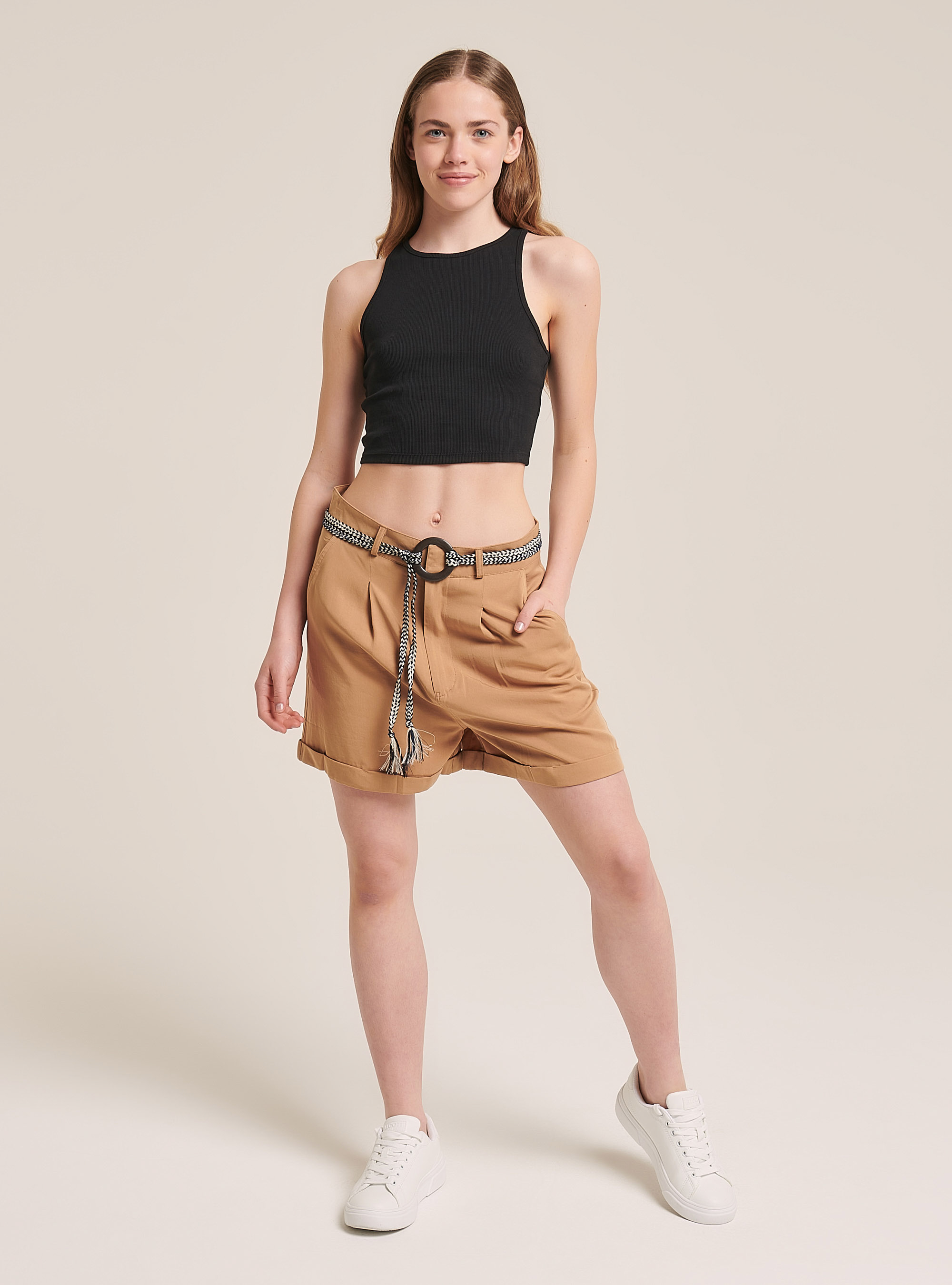 Elastic ribbed crop top in cotton, BLACK