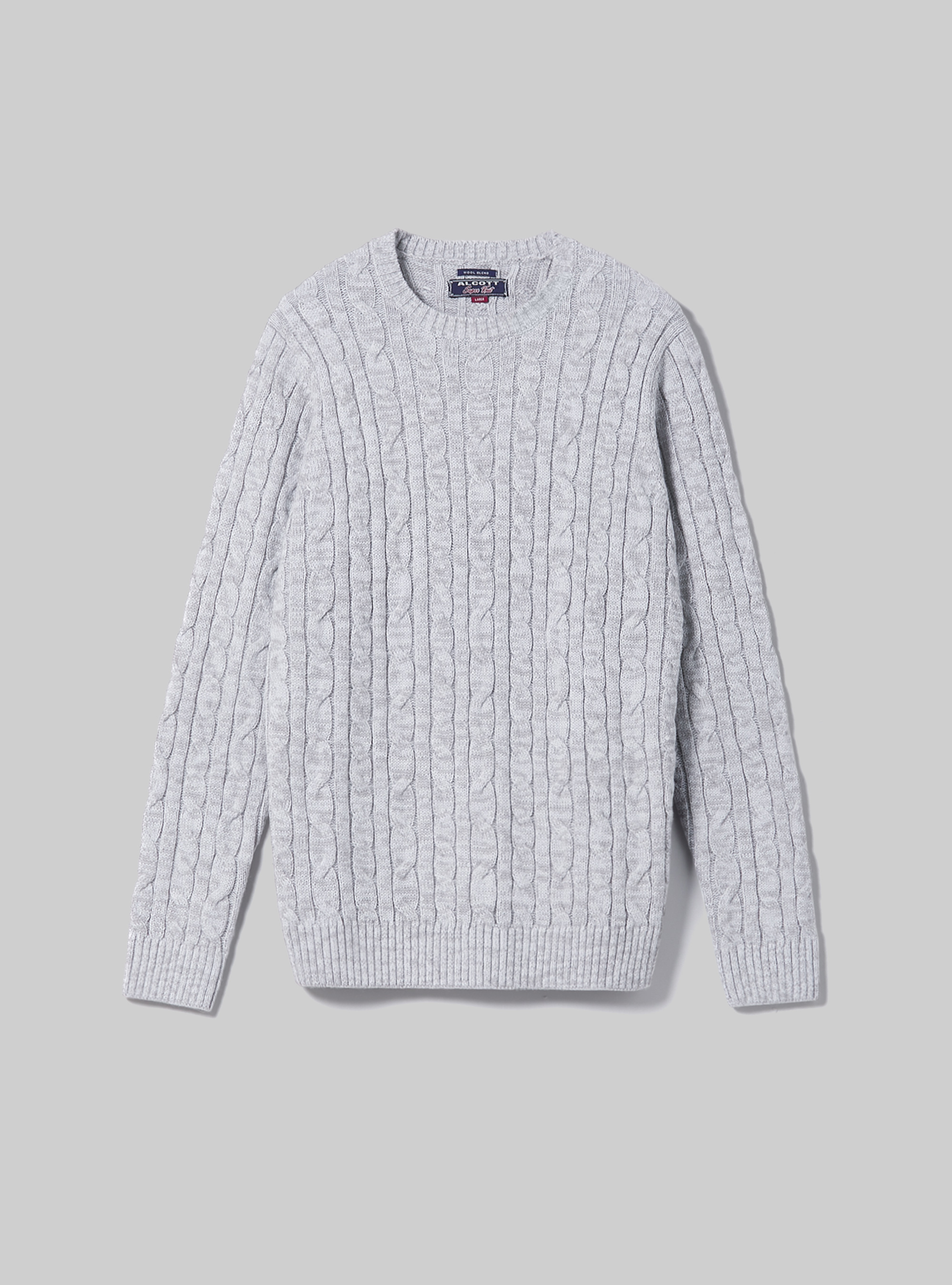 Crew-neck pullover with braids, MGY3 GREY MEL LIGHT