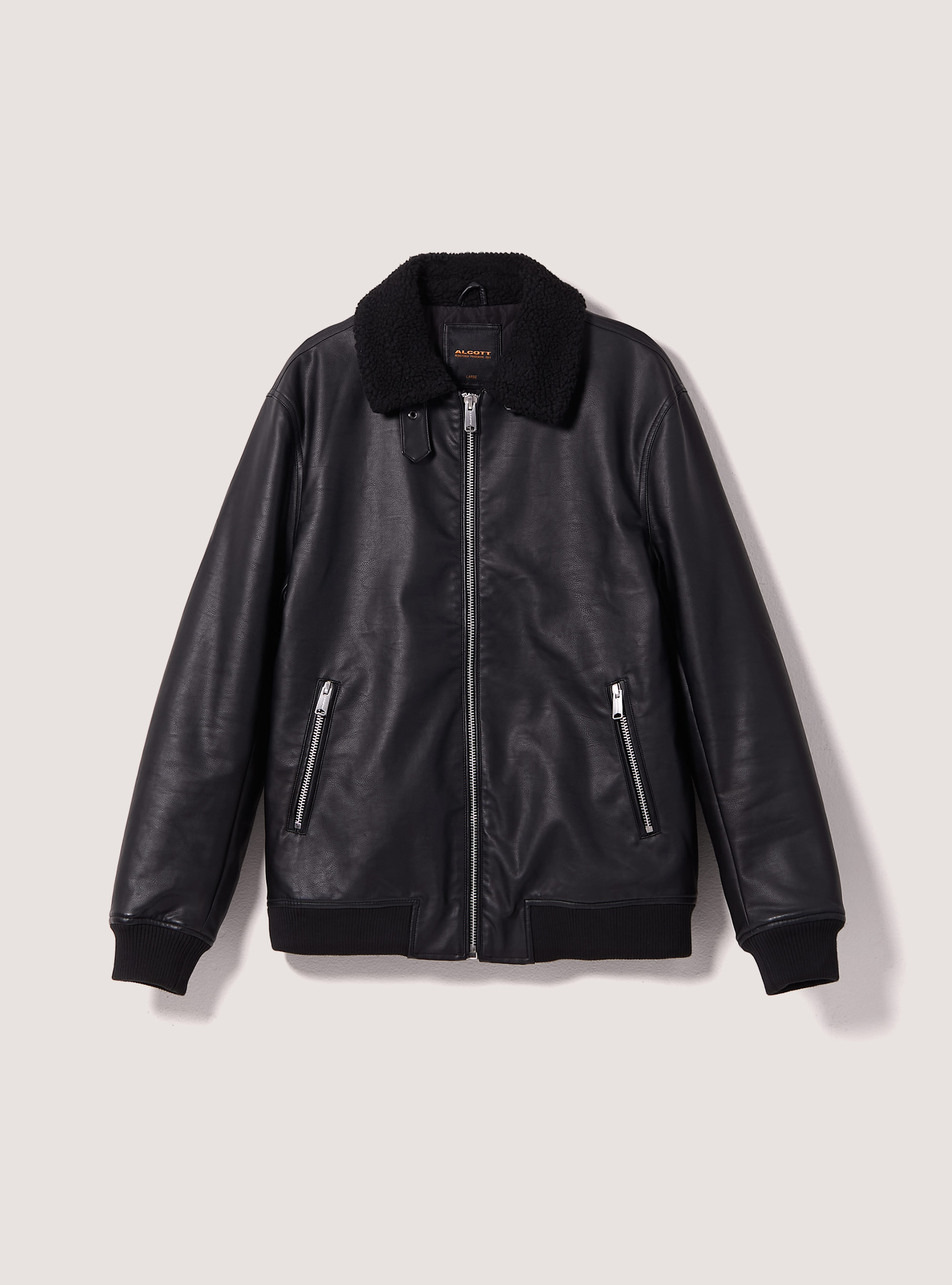 Cazadora efecto piel con cuello de borreguillo, NEGRO