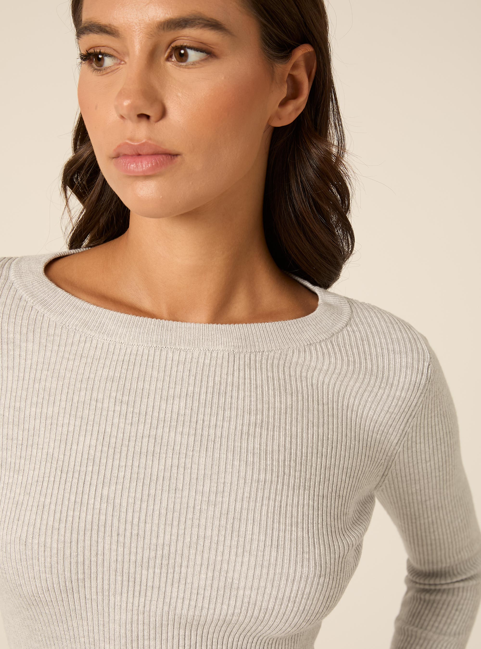 Maglia girocollo a coste, MGY2 GREY MEL MEDIUM
