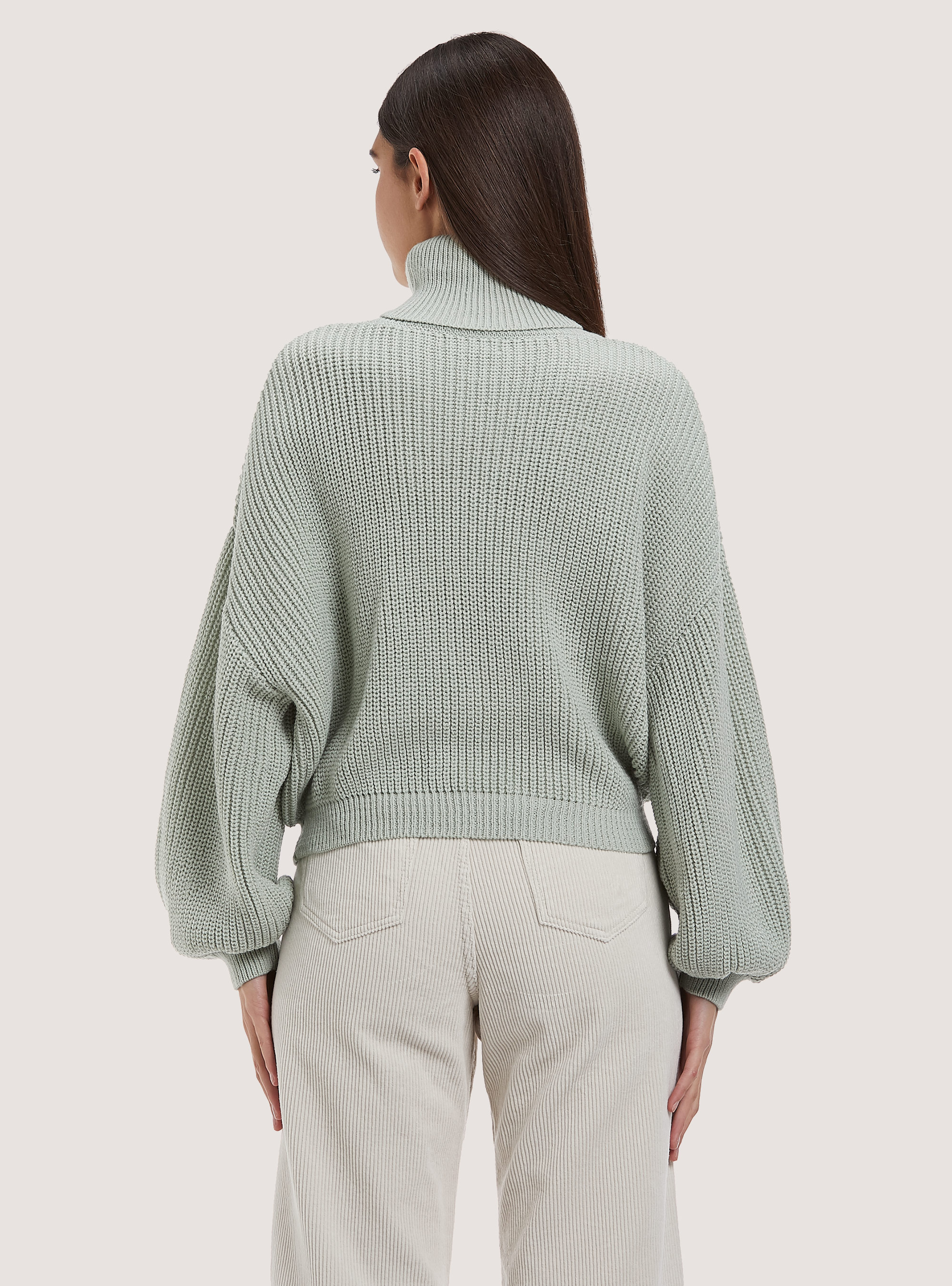 High-necked comfort fit English rib pullover, C6585 GREEN