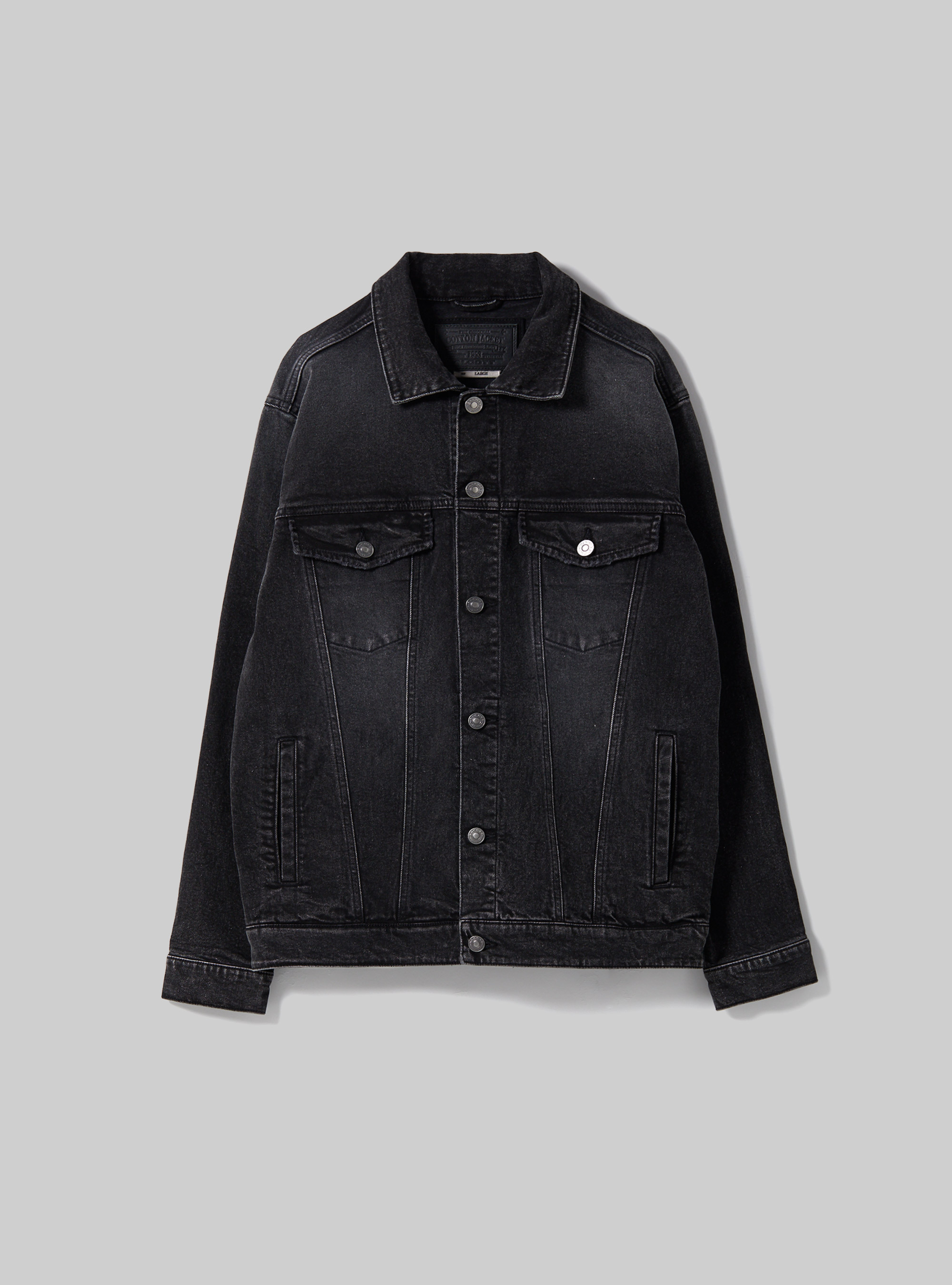 Stretch twill denim jacket, BK1 BLACK