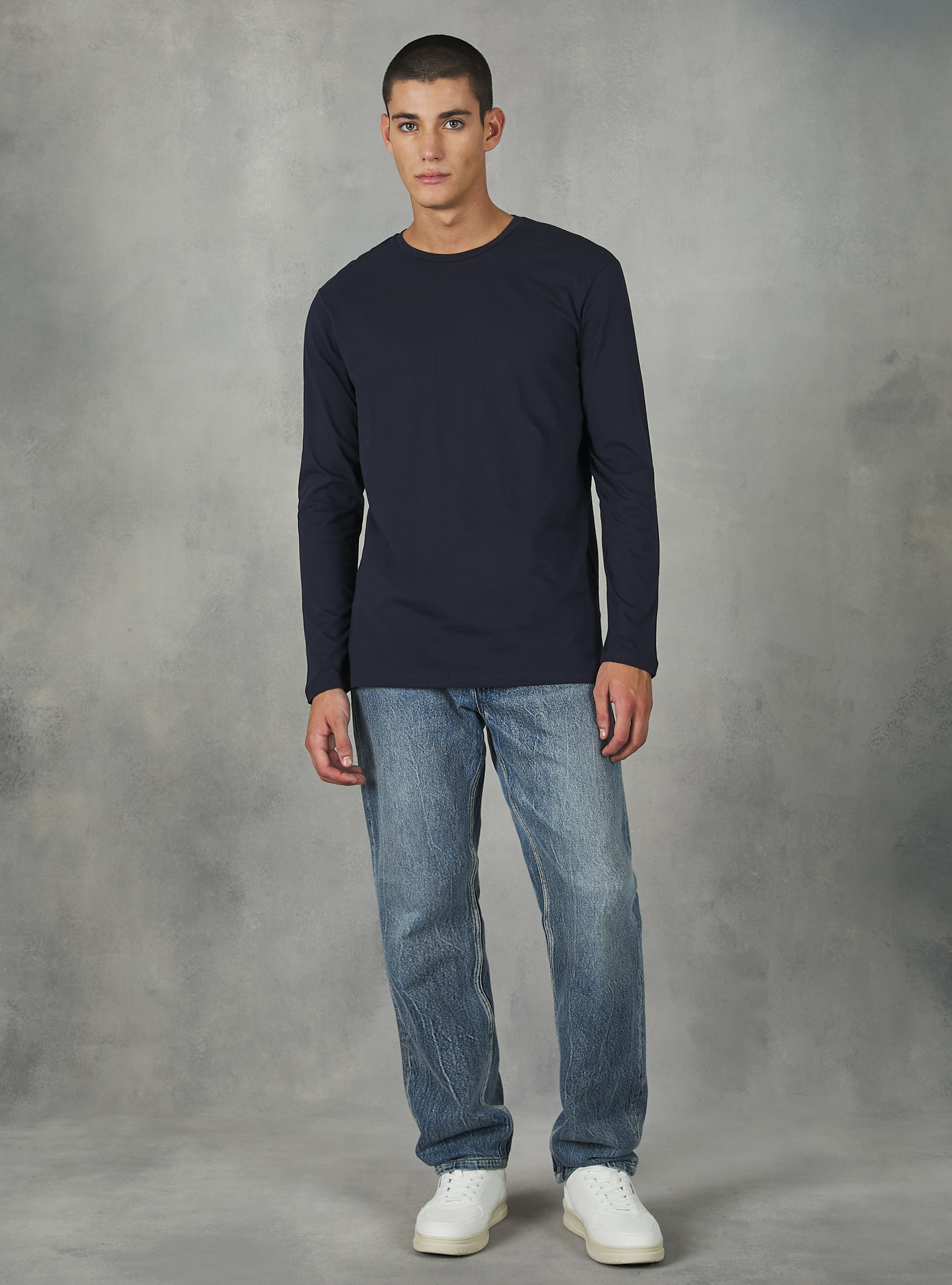 T-shirt en coton &agrave; manches longues, BL1 BLUE DARK