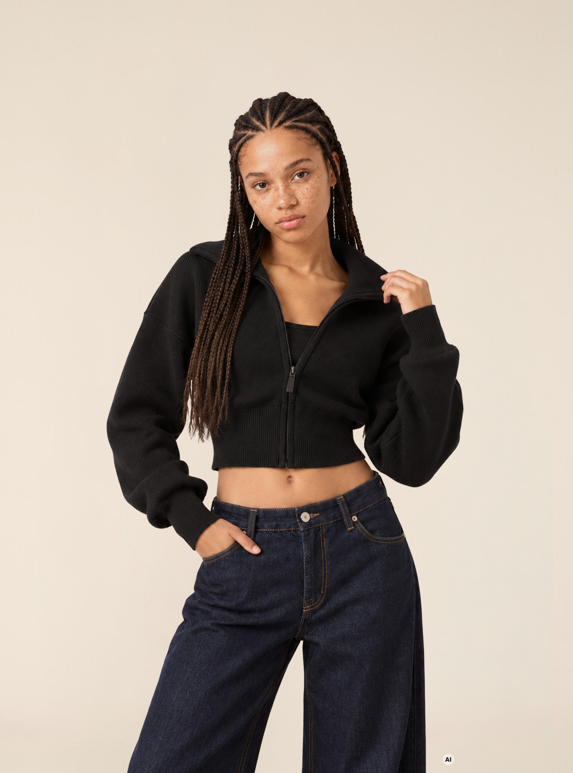 Cardigan in maglia con zip, BK1 BLACK