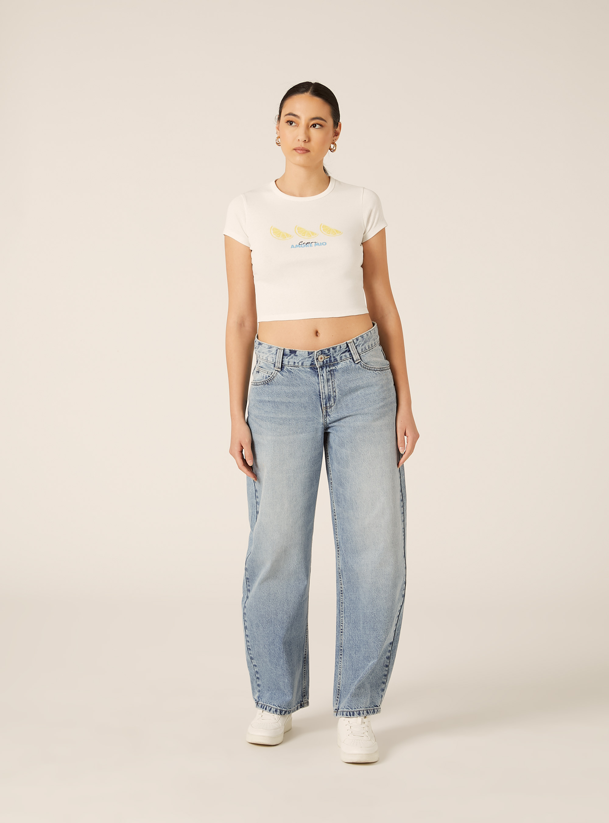 T-shirt crop con stampa capri amore mio, WH2 WHITE