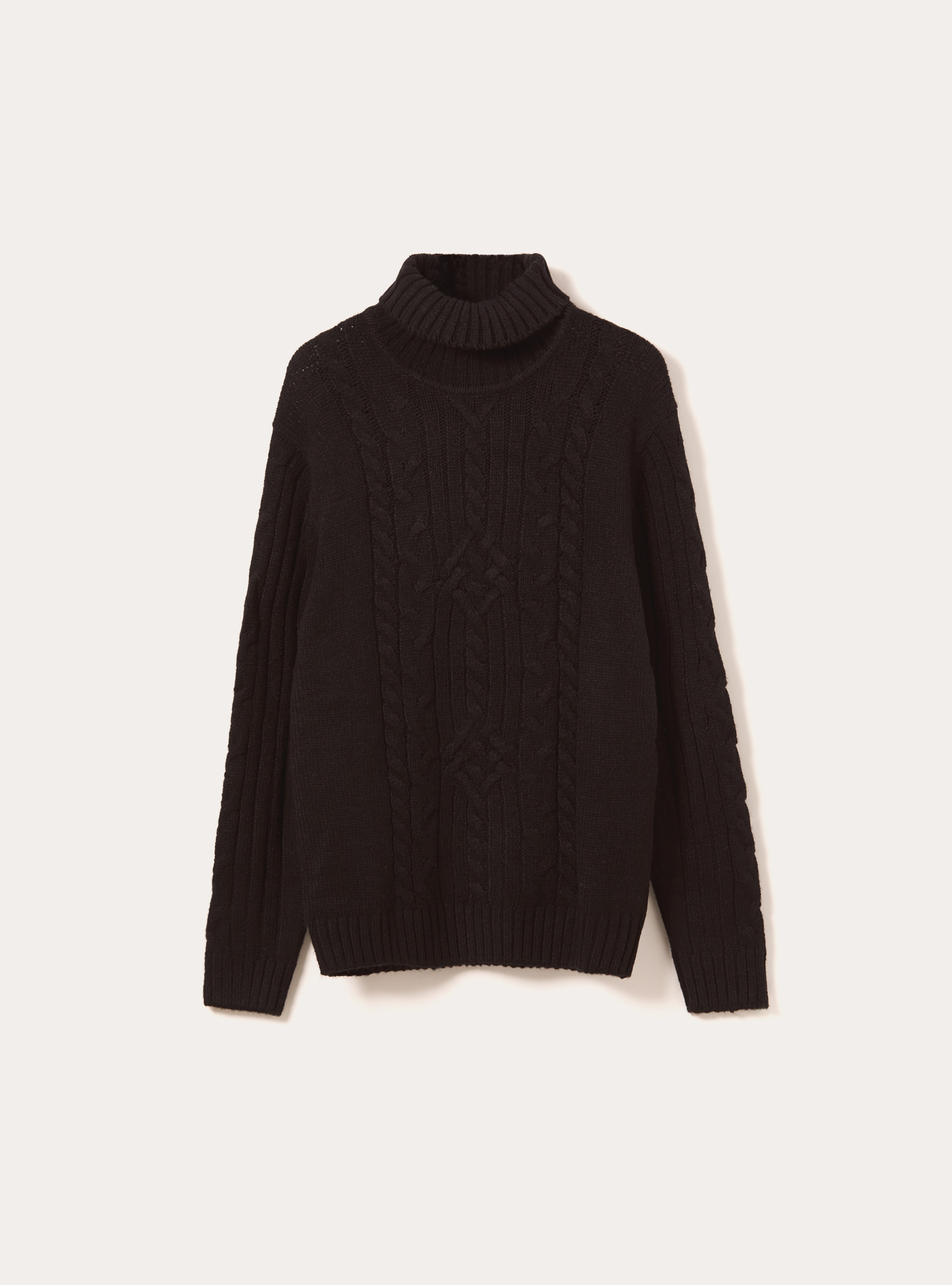 Jersey de cuello alto con trenzas, BK1 BLACK