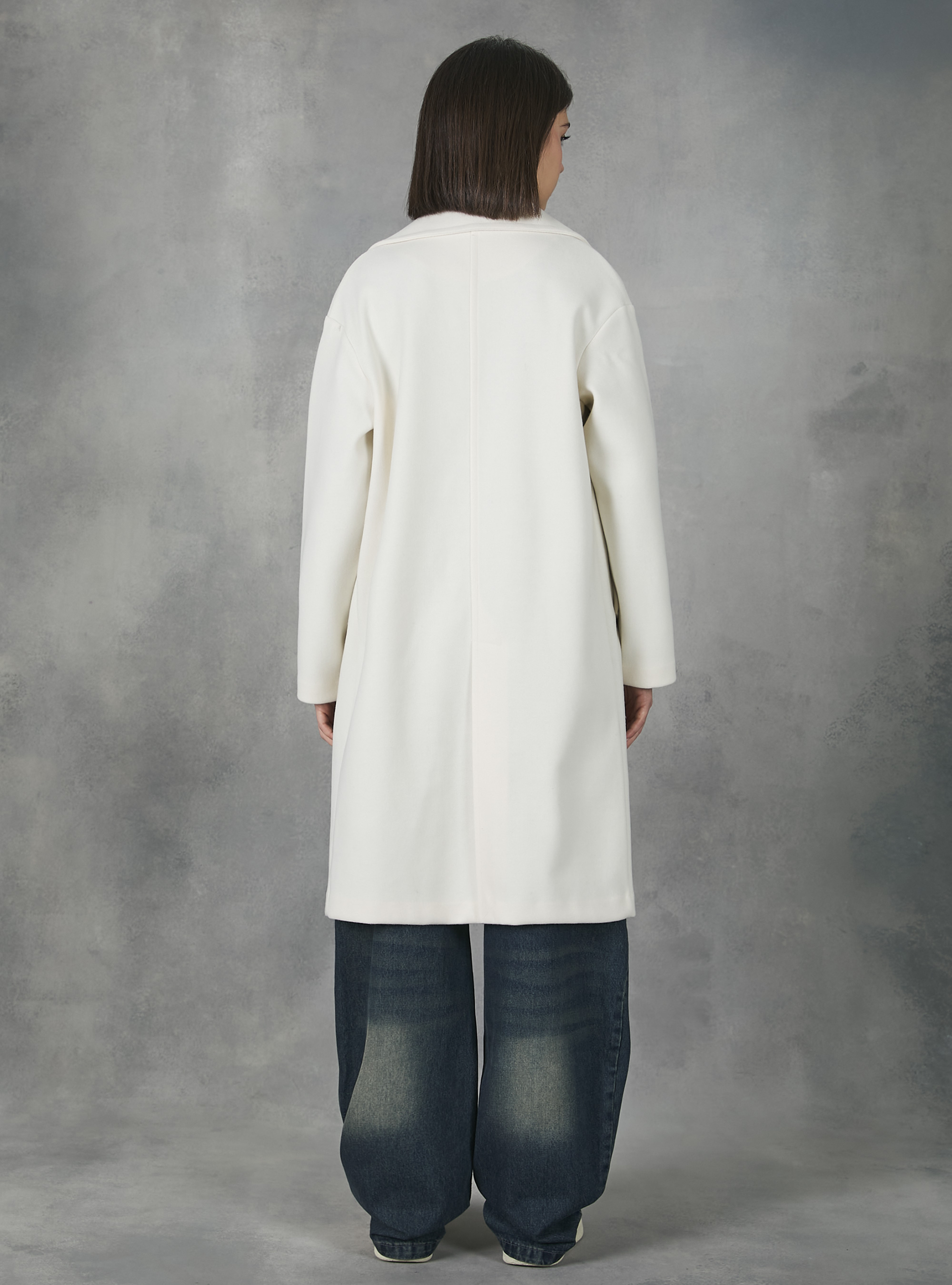 Plain-coloured gauze knit coat, WH3 WHITE
