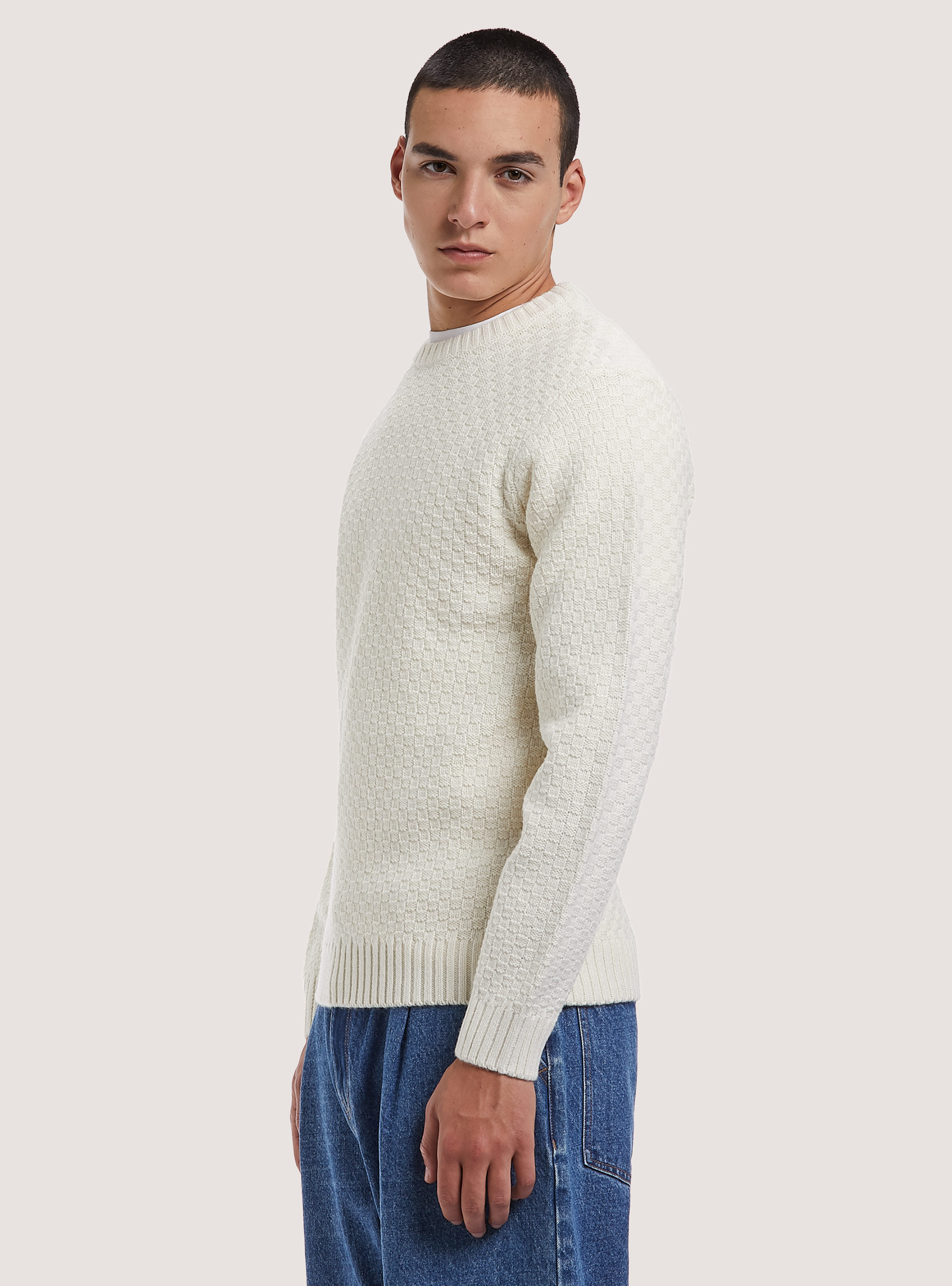 Pullover caldo con texture geometrica, WH2 WHITE