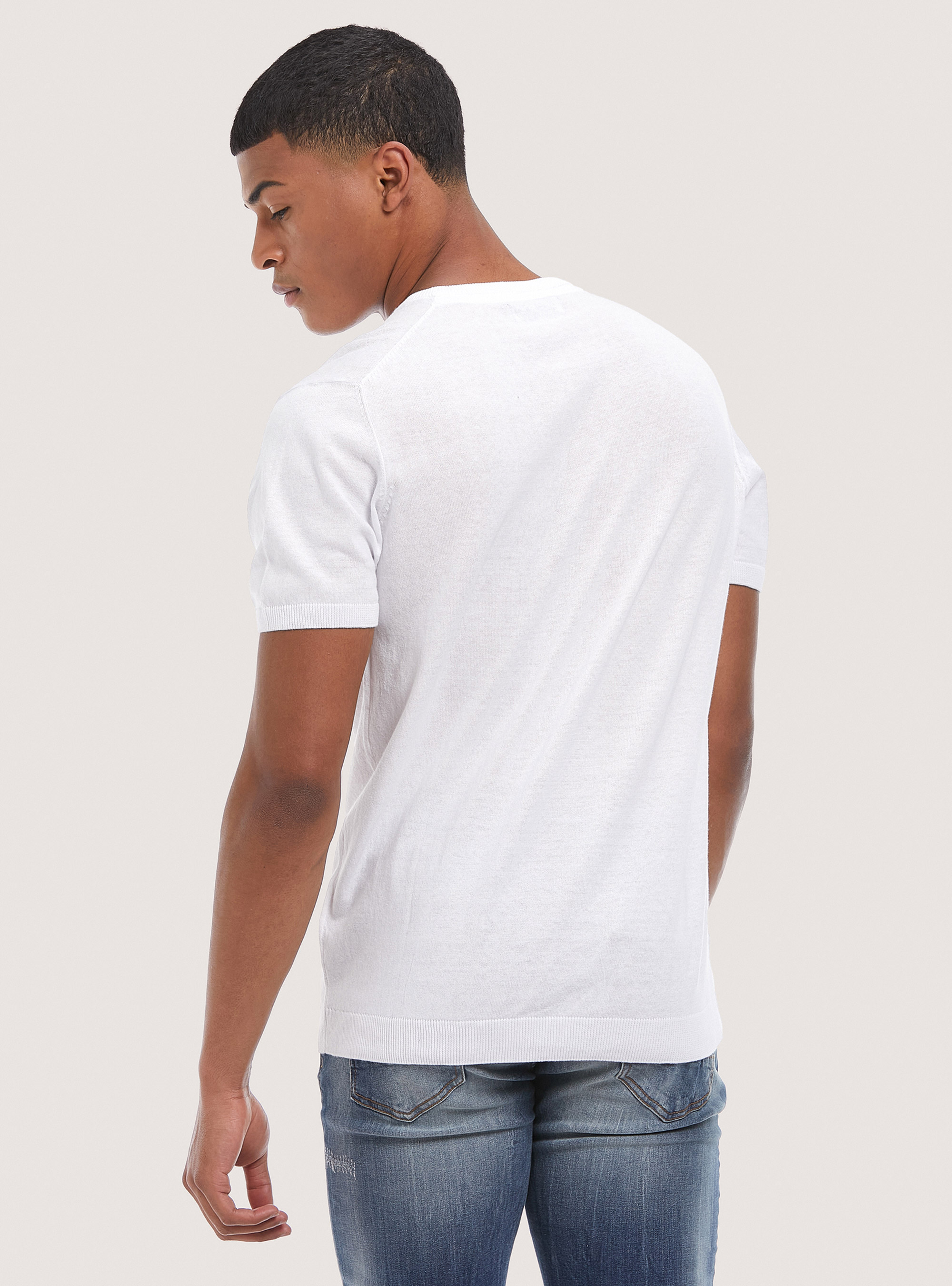 Pull en coton &agrave; manches courtes, C099 WHITE