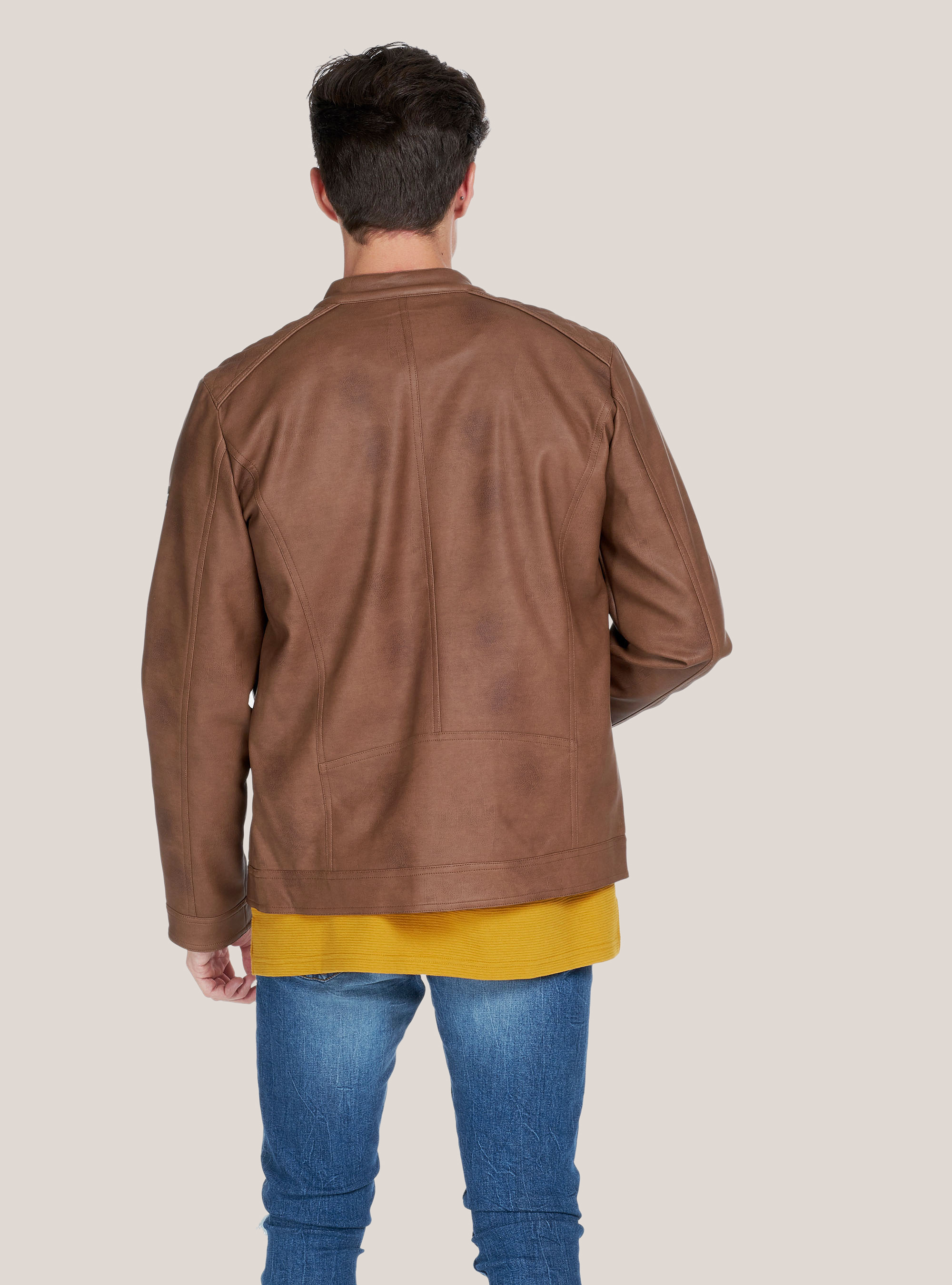 Giubbotto con zip effetto pelle, TABACCO