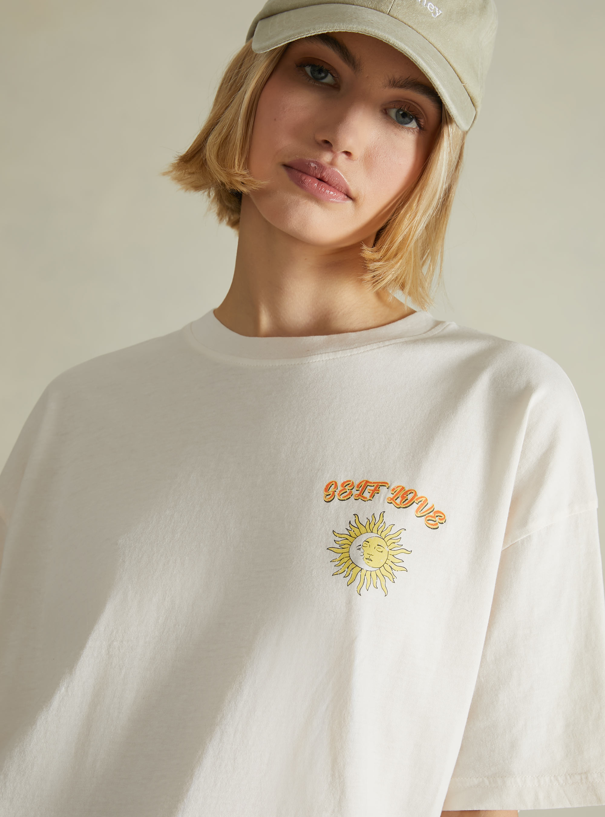 Cotton T-shirt with print, CR3 CREAM LIGHT