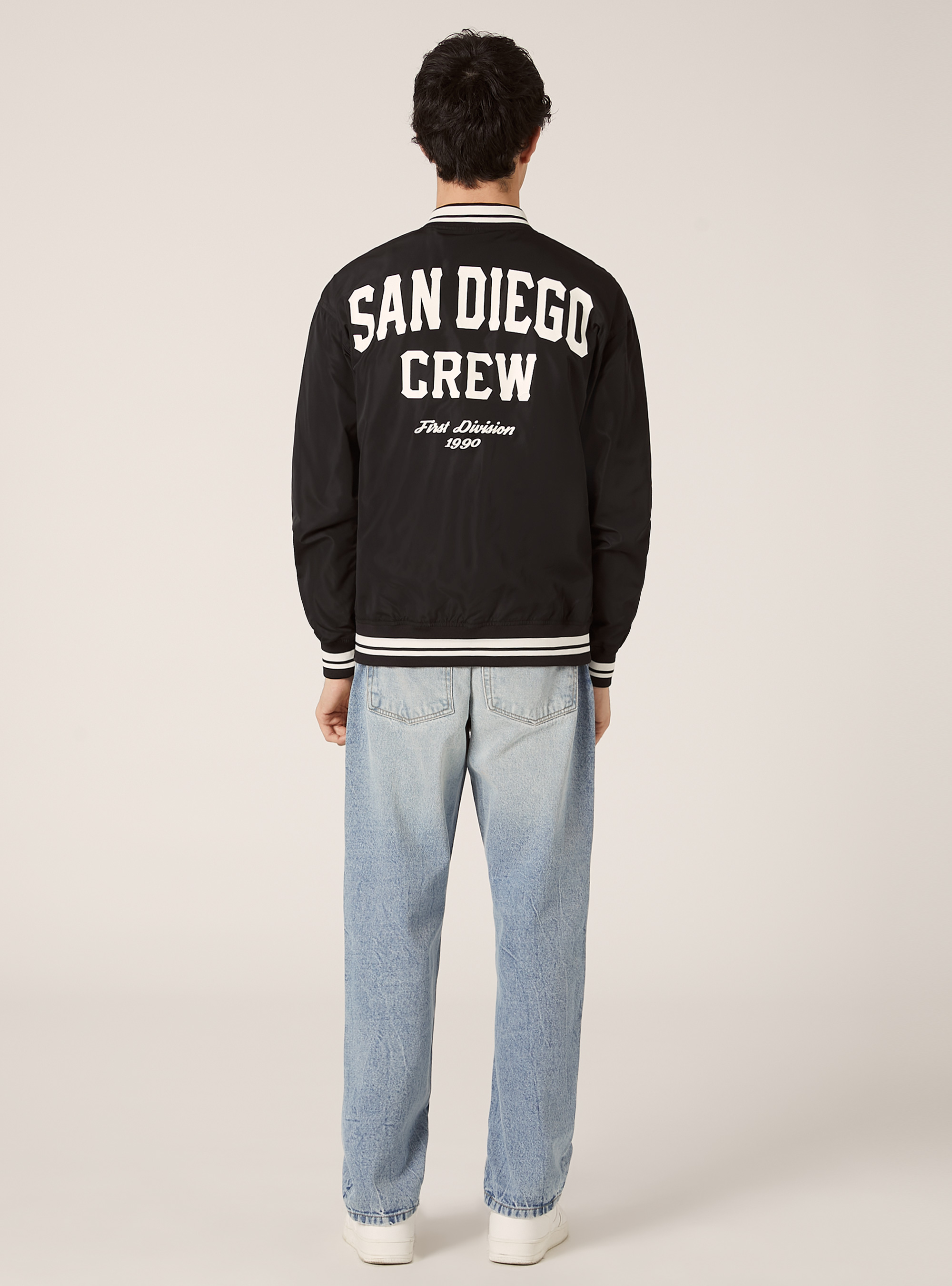 Lightweight bomber jacket with print, BK1 BLACK