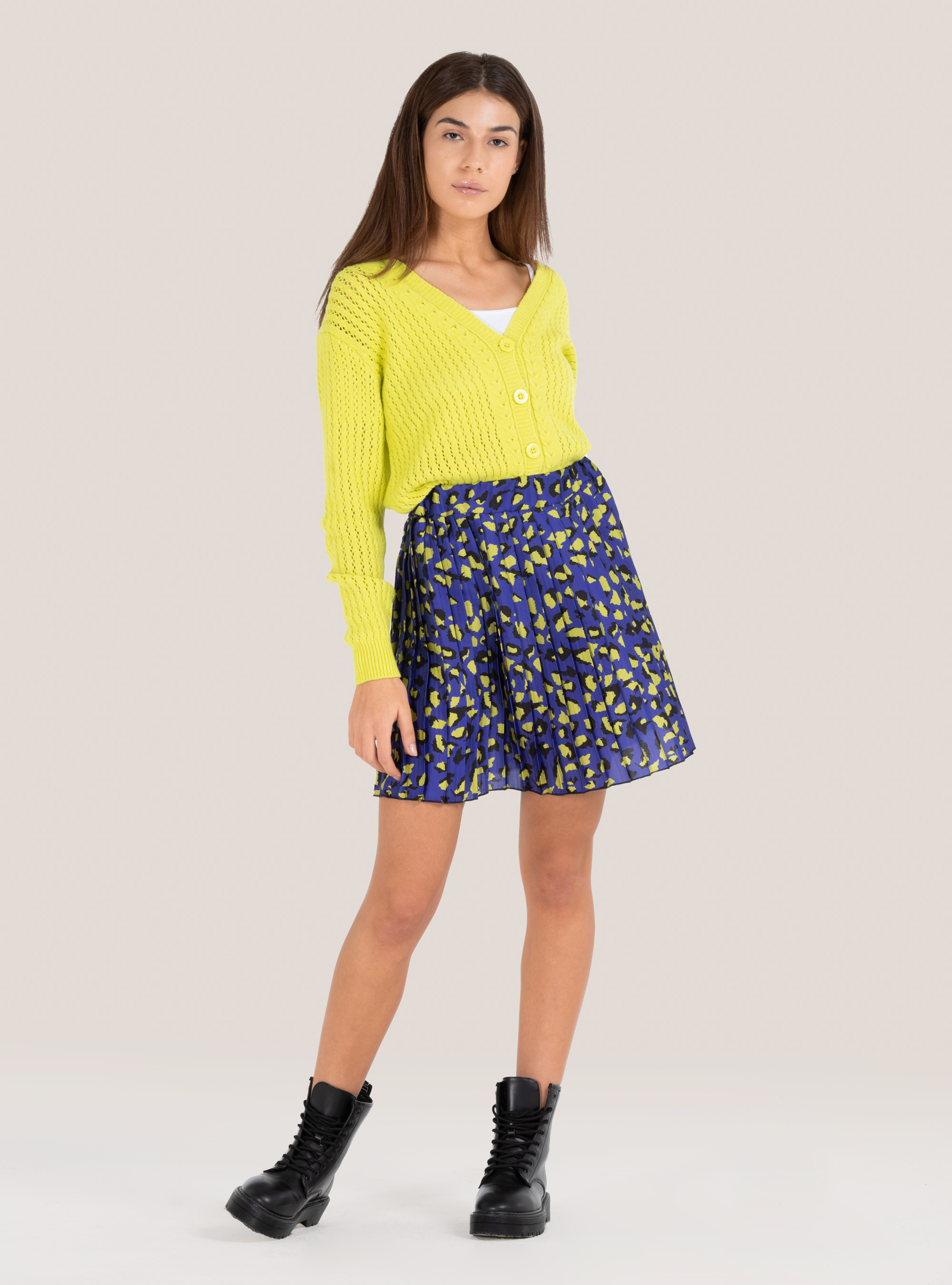 Pleated animal print skirt, C4453 PURPLE