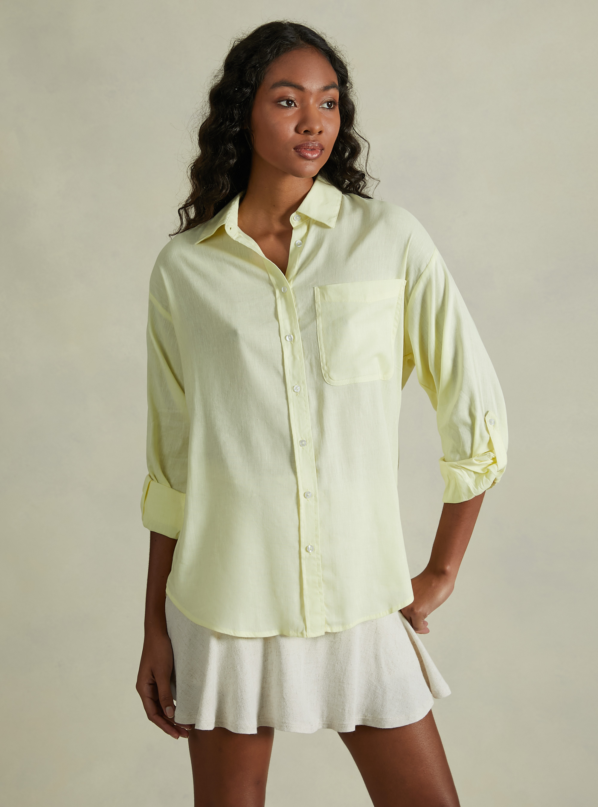 Linen blend shirt with breast pocket, YE3 YELLOW LIGHT